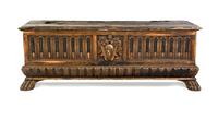 An Italian Renaissance Style Oak Coffer, 19TH CENTURY WITH EARLIER ELEMENTS, Height 22 x width 62 inches. — 19TH CENTURY WITH EARLIER ELEMENTS,