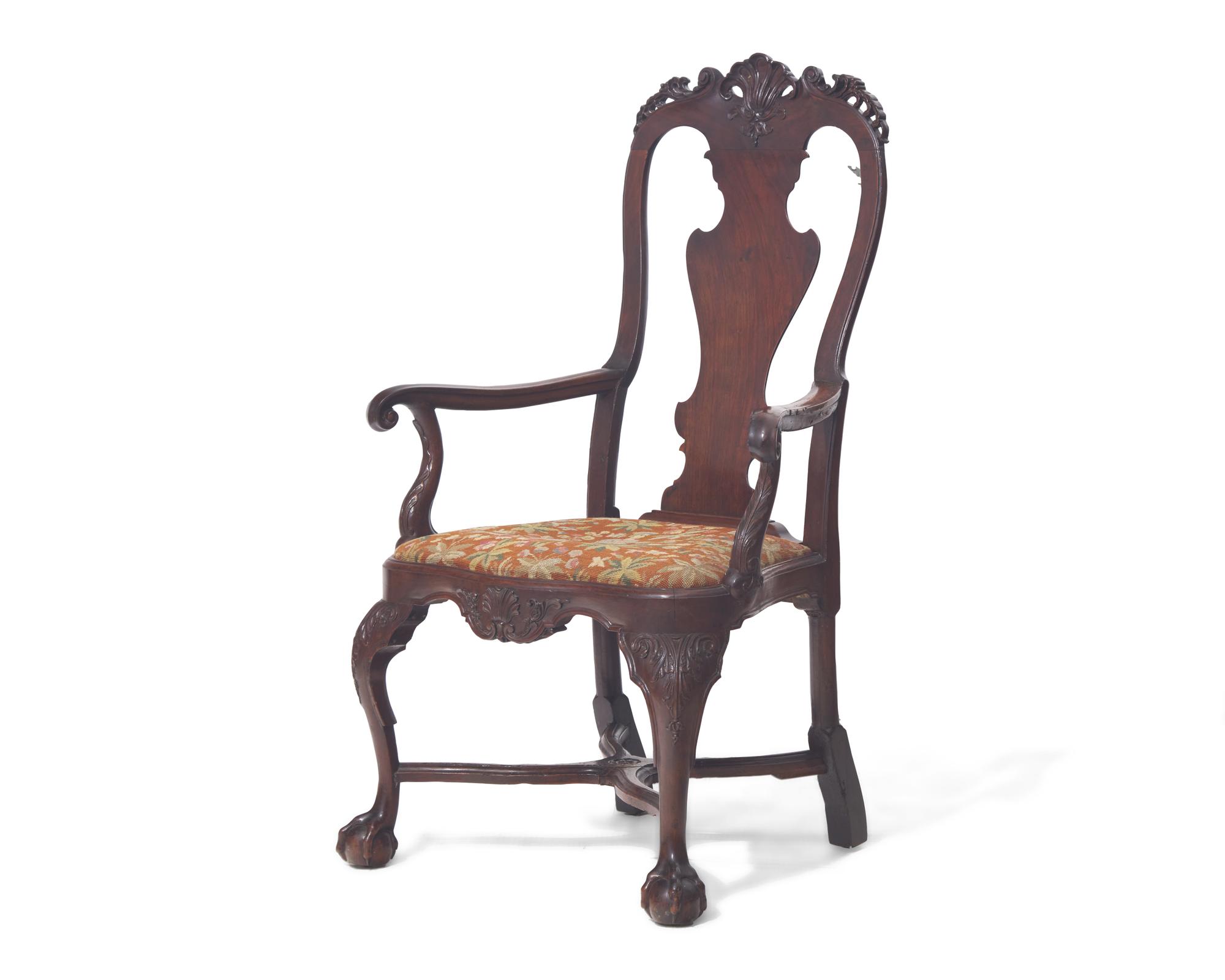 A Portuguese Rococo mahogany armchair, circa 1750