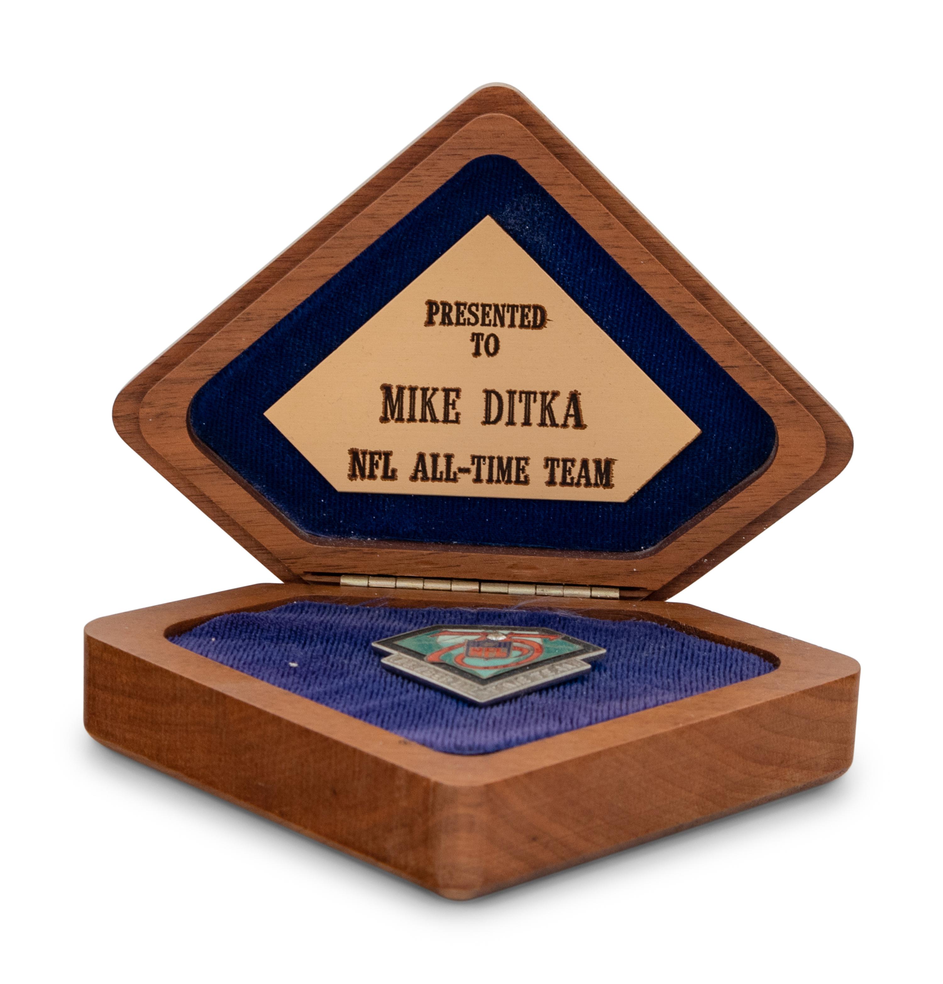 Mike Ditka's NFL 75th Anniversary All-TIme Team Member Pin Formerly Displayed at Mike Ditka's Restaurant