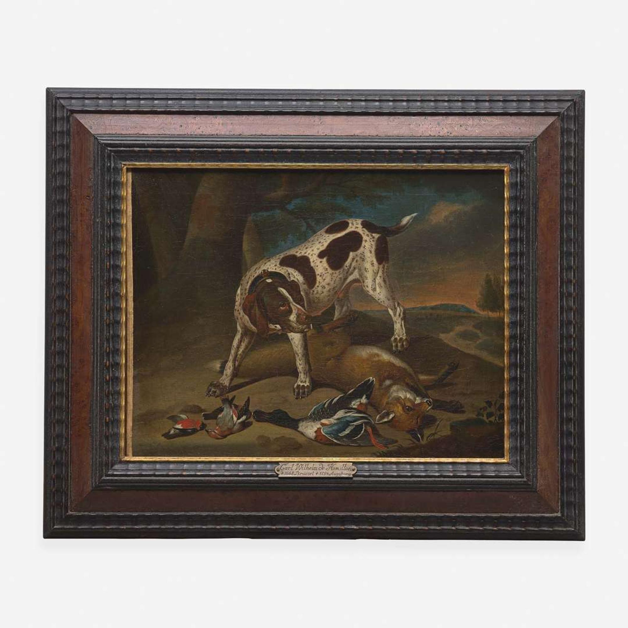 Attributed to Carl Wilhelm de Hamilton (Flemish, 1668–1754) Hound, Fox and Hunt Trophies in a Landscape