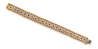 A 14 Karat Yellow Gold, Cultured Pearl and Sapphire Bracelet, 19.50 dwts.