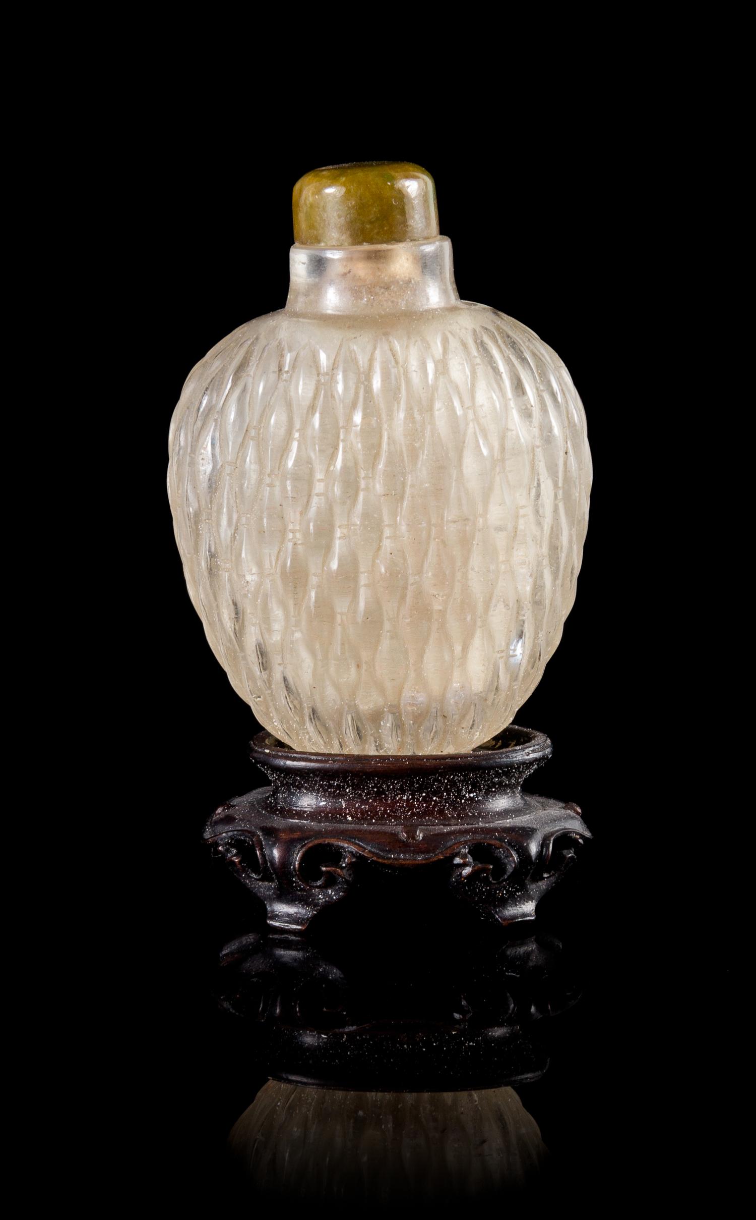 A Rock Crystal Basket-Weave Snuff Bottle Height 2 1/2 inches.