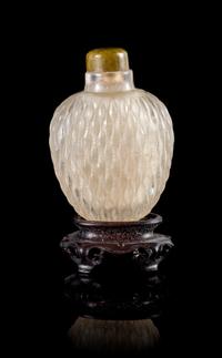 A Rock Crystal Basket-Weave Snuff Bottle Height 2 1/2 inches.