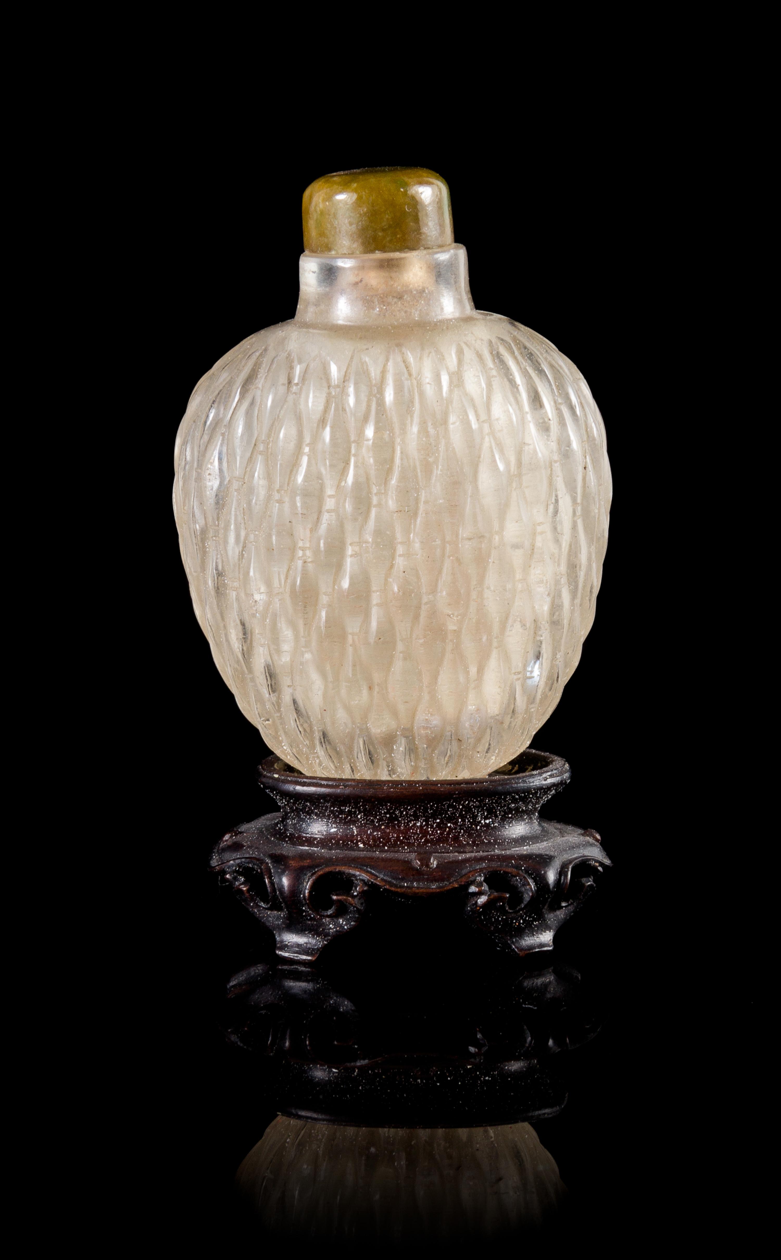 A Rock Crystal Basket-Weave Snuff Bottle Height 2 1/2 inches.