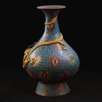 A large and impressive Chinese gilt-repoussé-embellished cloisonné vase 铜鎏金掐丝珐琅蟠龙瓶 The vase 17th/early 18th century, with later embellishment ???????????? ???