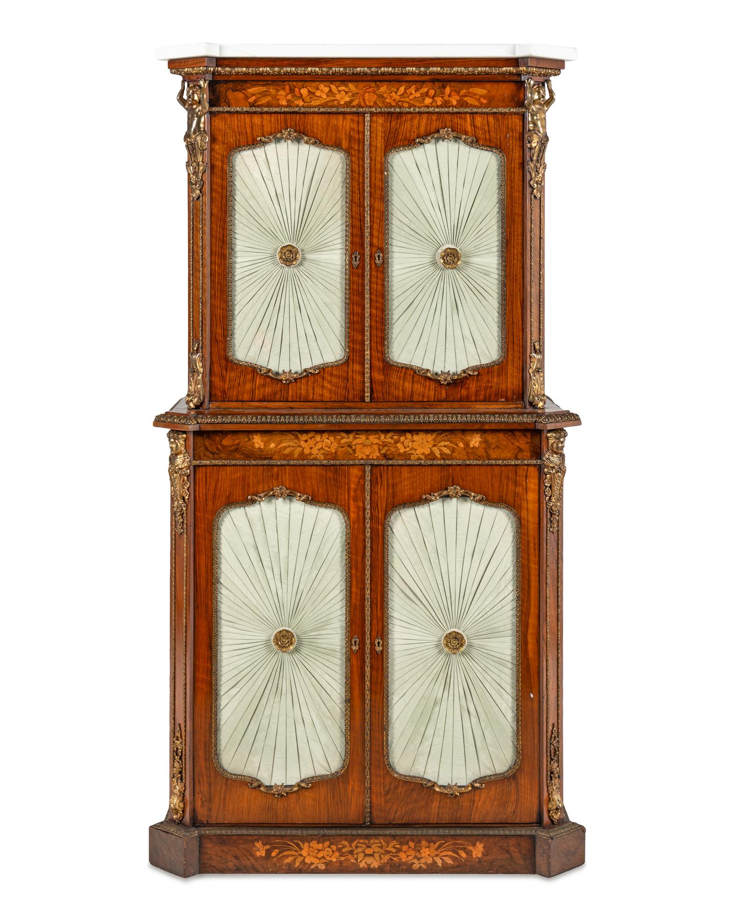 A French Gilt Bronze Mounted Rosewood, Walnut and Marquetry Cabinet
