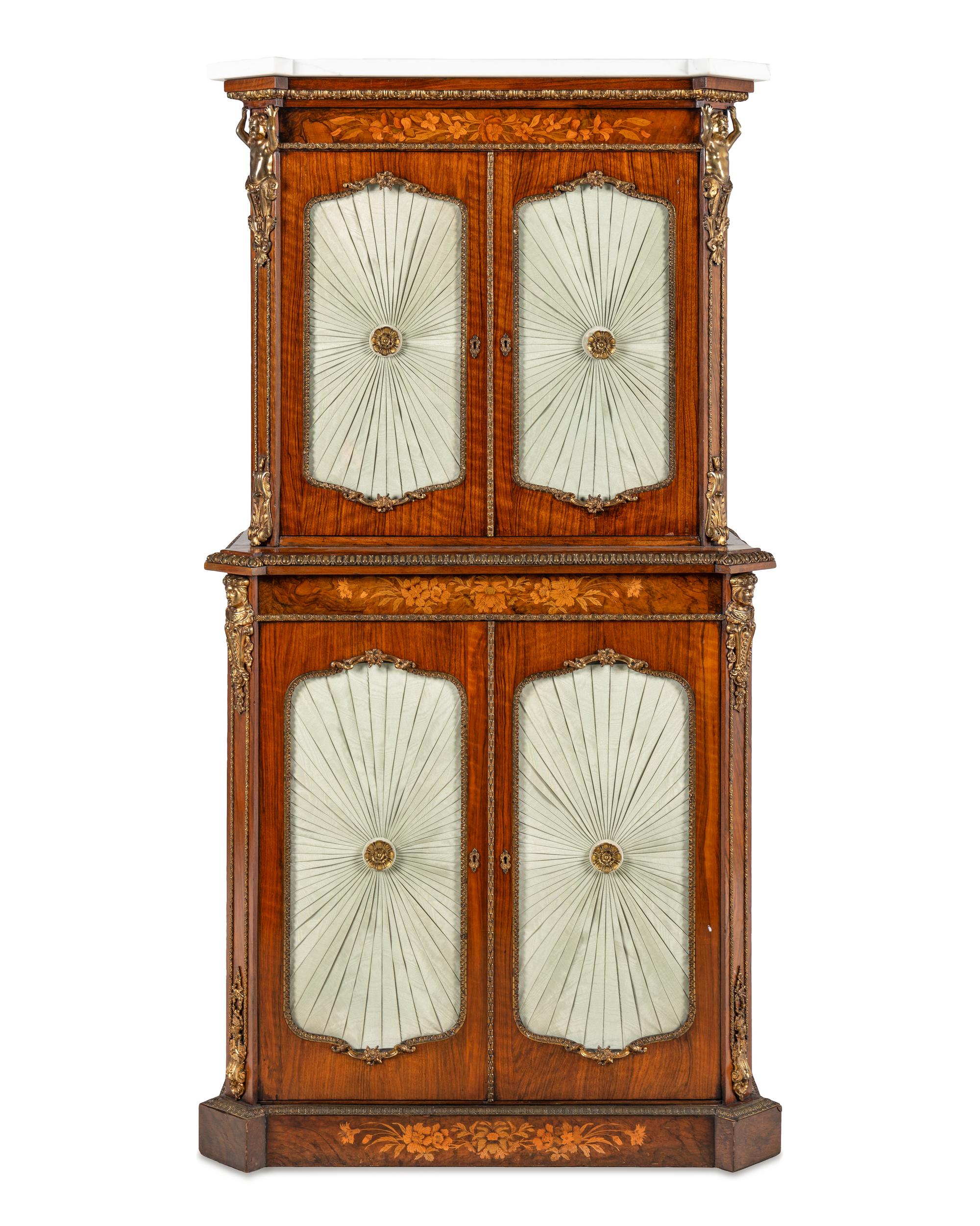 A French Gilt Bronze Mounted Rosewood, Walnut and Marquetry Cabinet