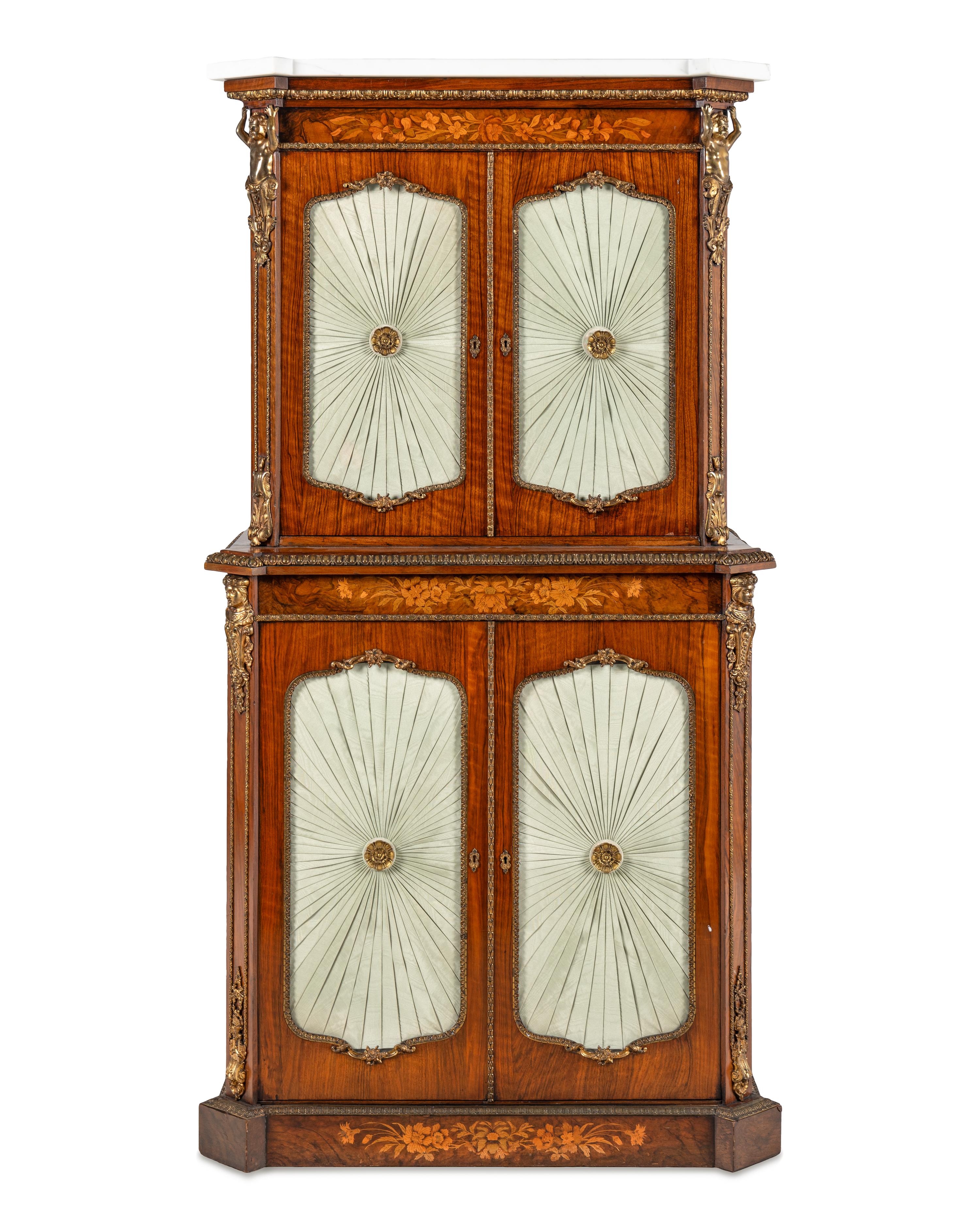 A French Gilt Bronze Mounted Rosewood, Walnut and Marquetry Cabinet