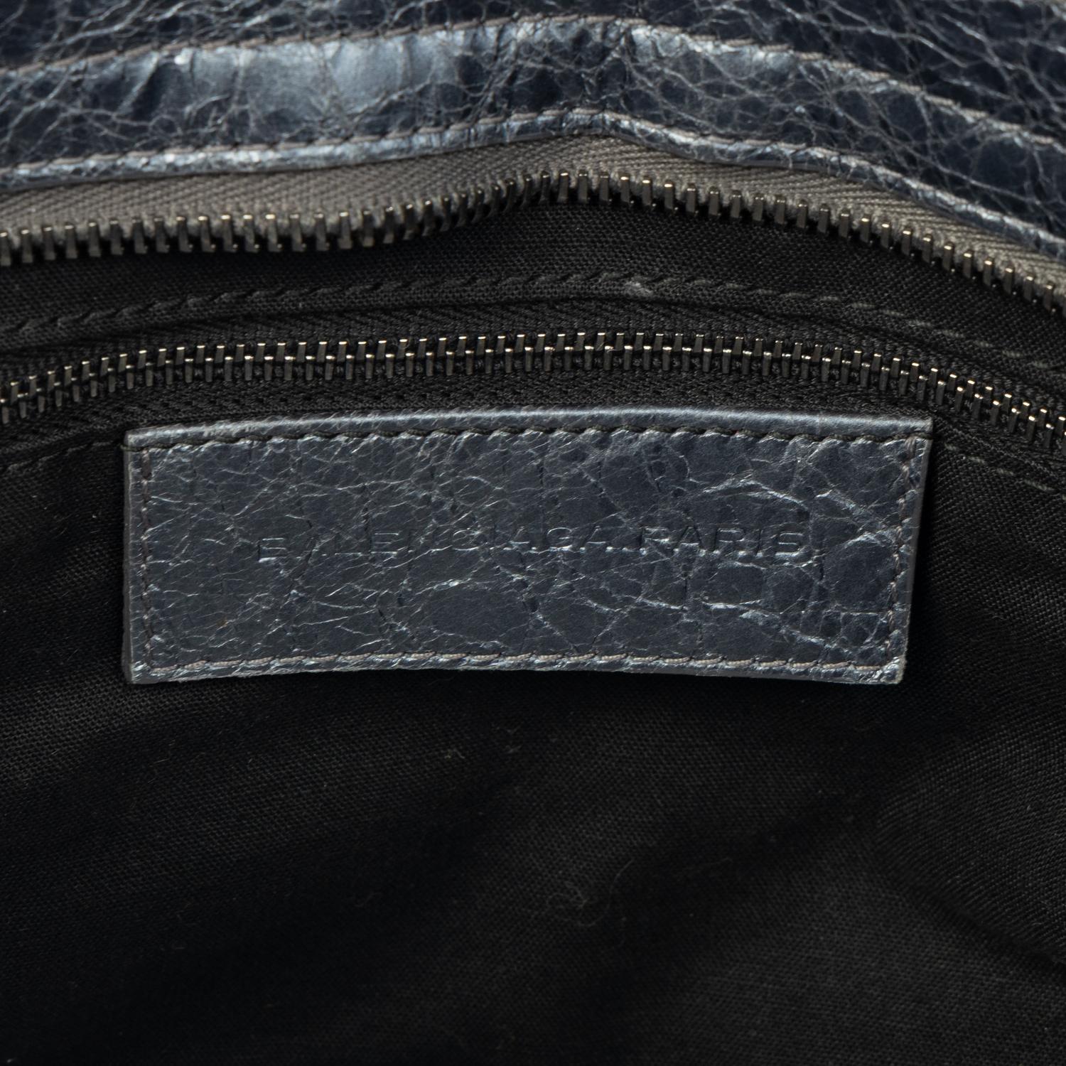 BALENCIAGA, METALLIC STEEL BLUE MEDIUM CITY BAG