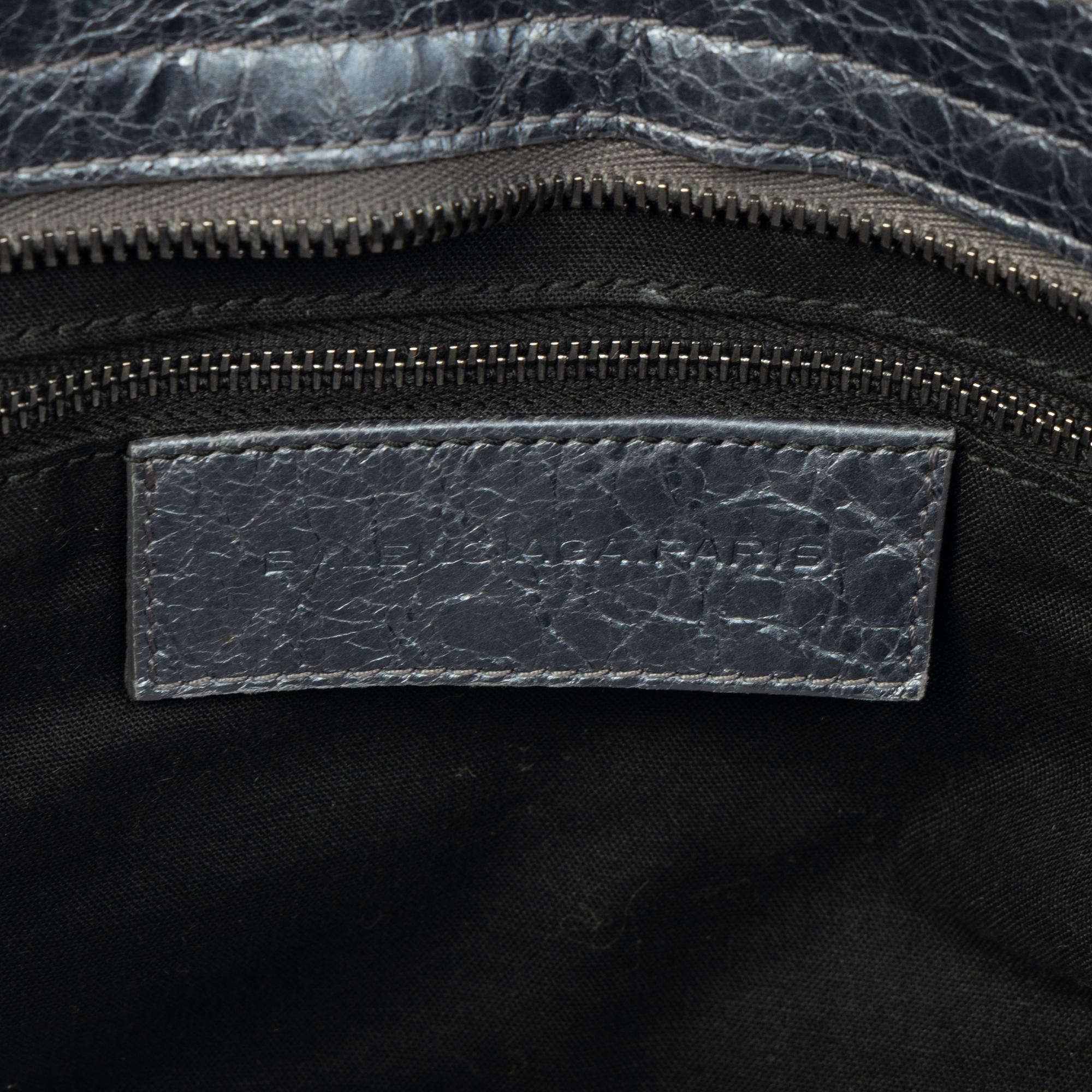 BALENCIAGA, METALLIC STEEL BLUE MEDIUM CITY BAG