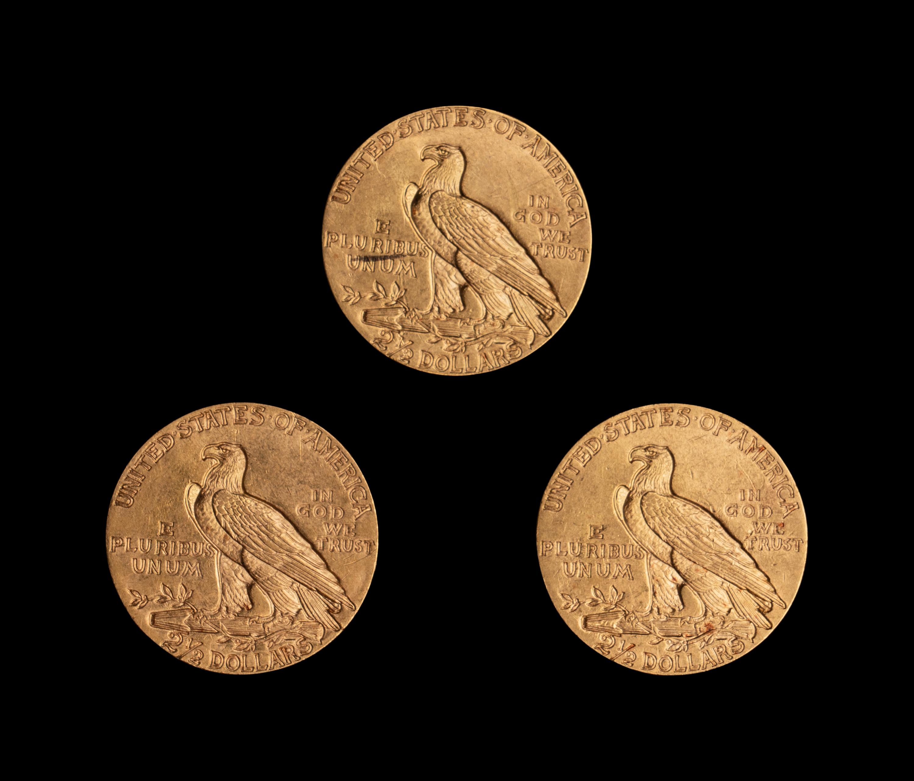 A Group of Three 1928 Indian Head $2.50 Gold Coins