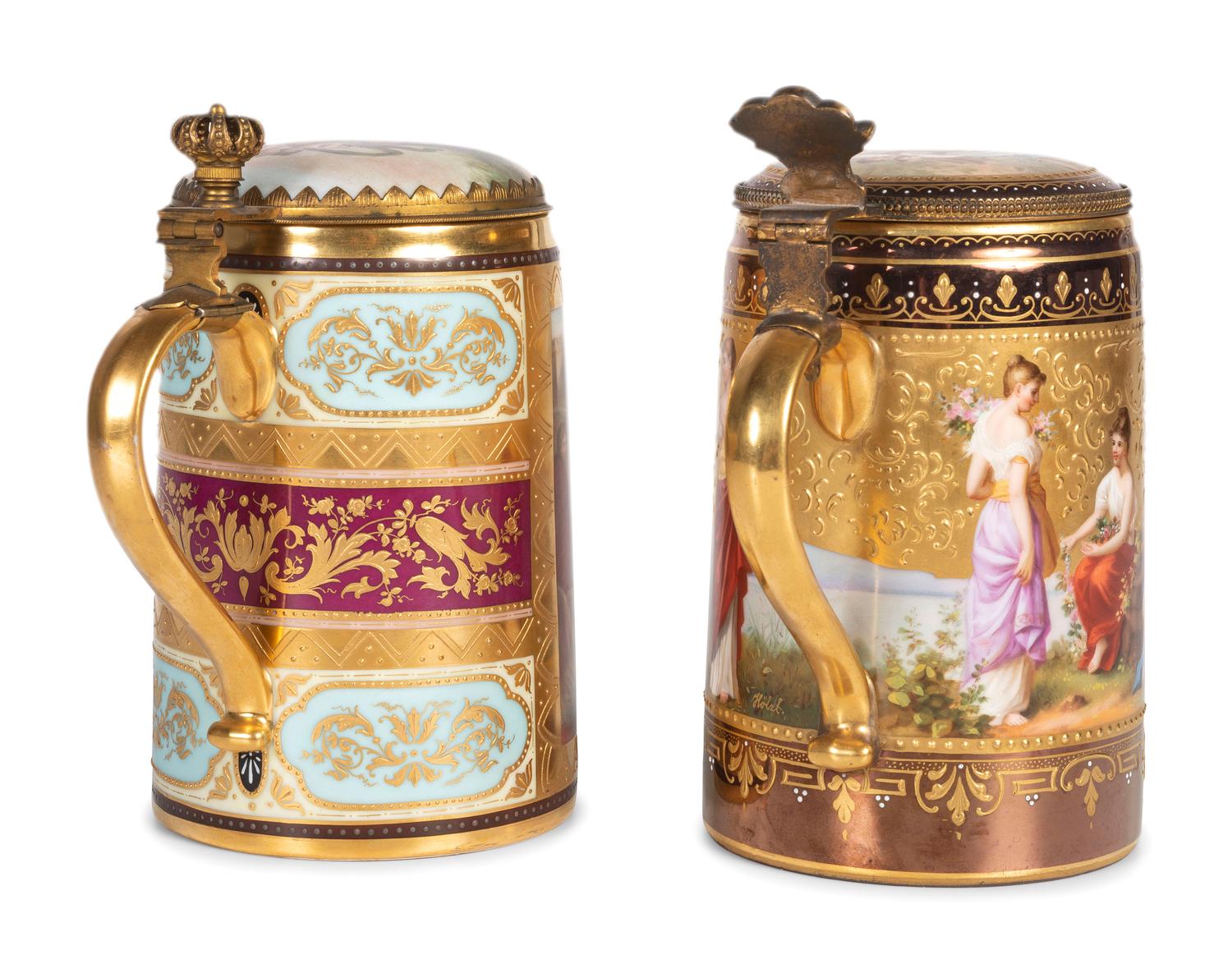 Two Continental Porcelain Tankards