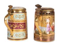 Two Continental Porcelain Tankards