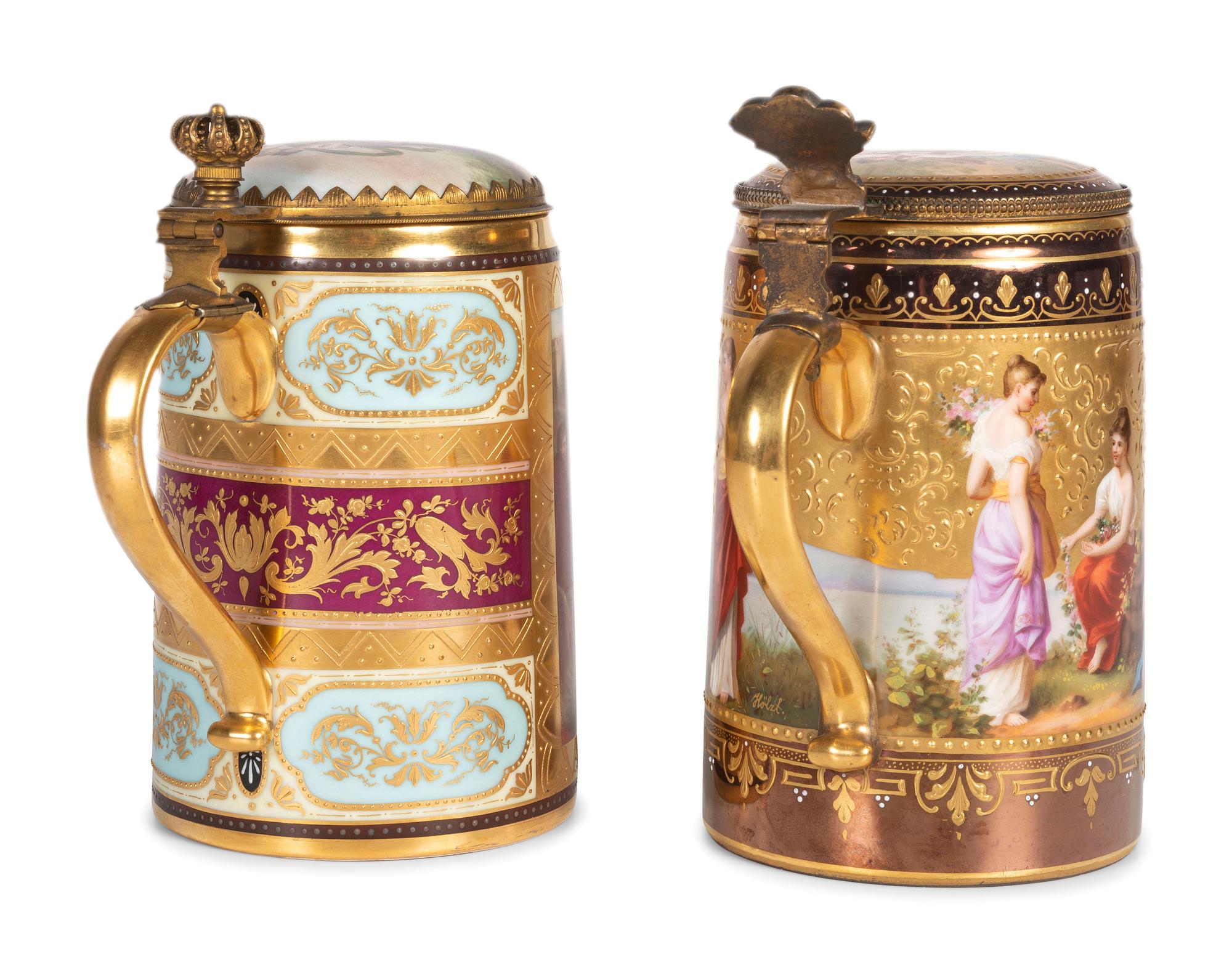 Two Continental Porcelain Tankards