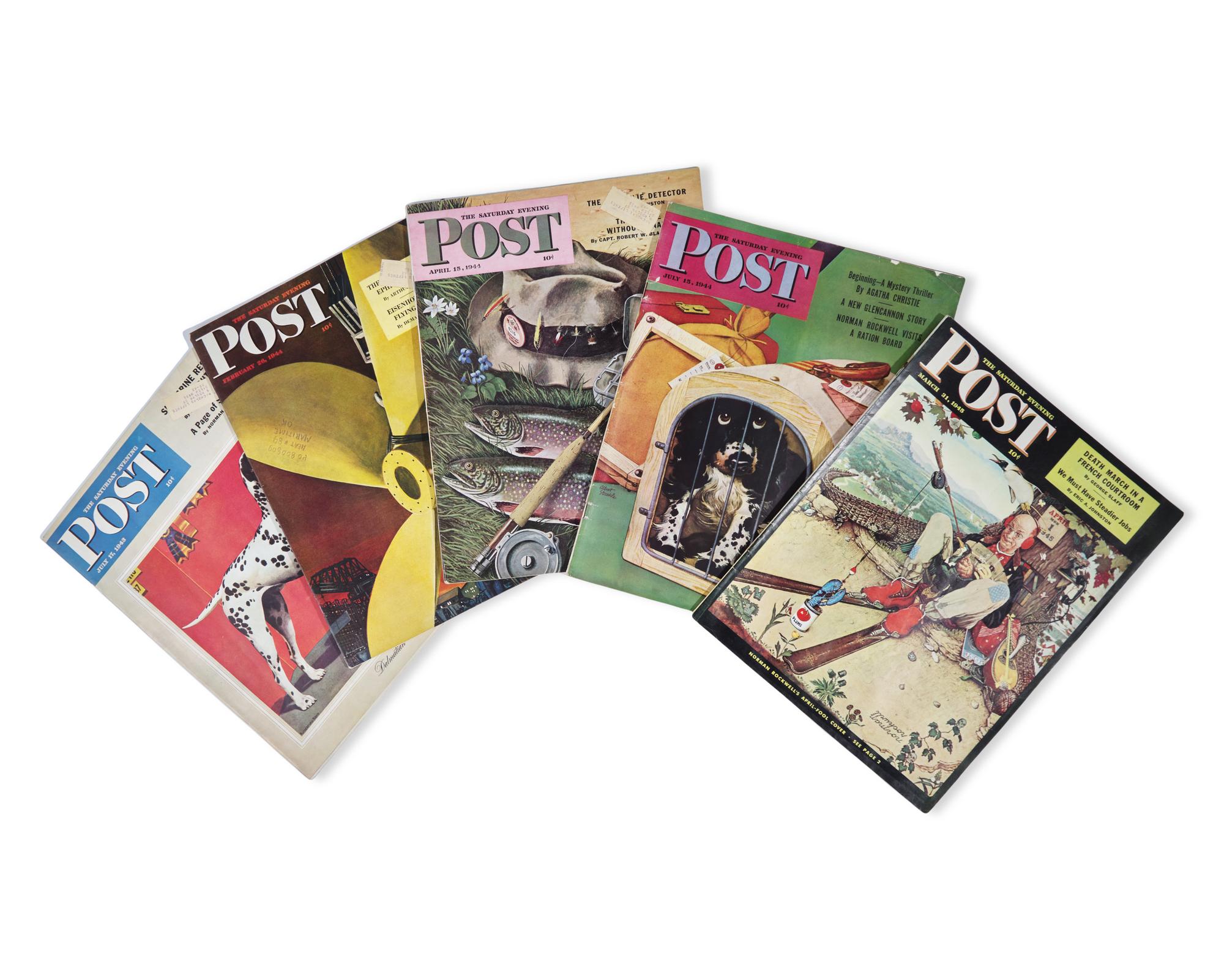 SALINGER, J.D. (1919-2010). A group of 5 issues of "The Saturday Evening Post." Philadelphia: The Curtis Publishing Company, 1943-1945.