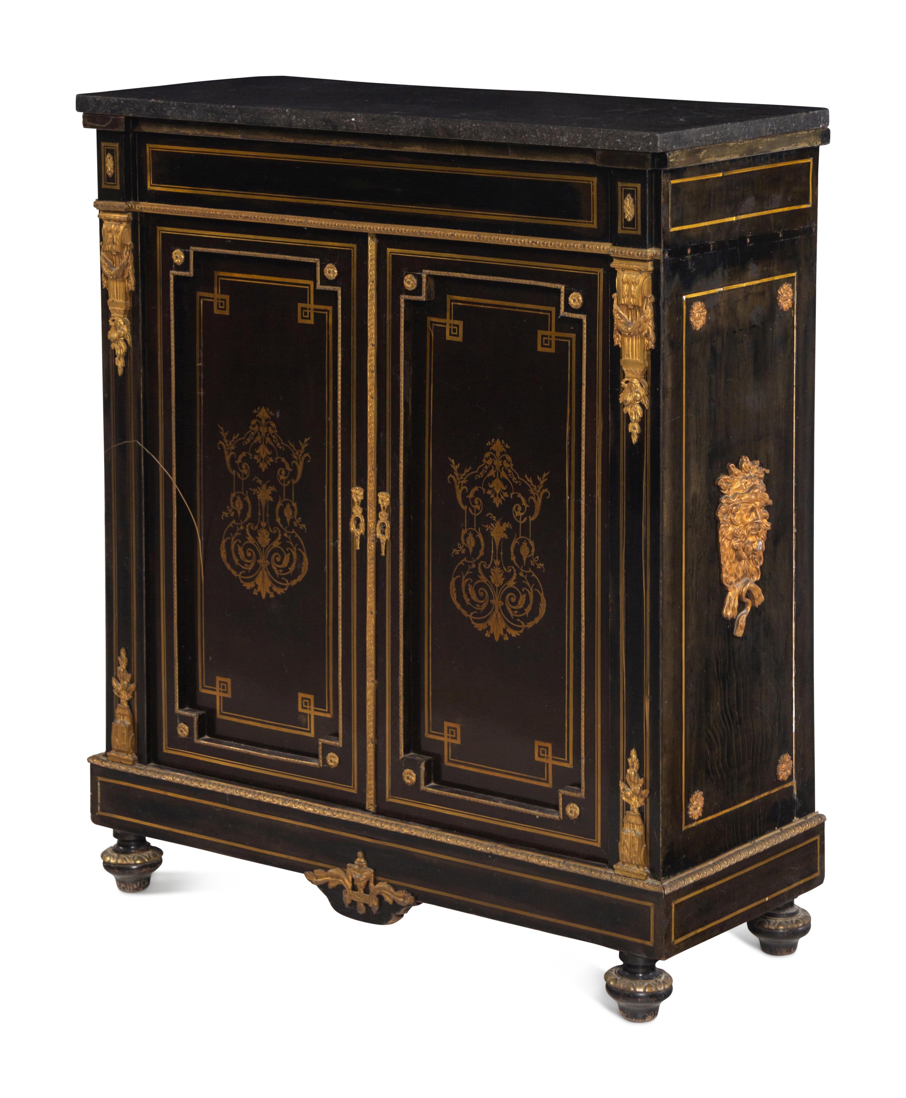 A Napoleon III Gilt Bronze Mounted Ebonized Marble-Top Meuble d’Appui
