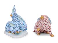 A Pair of Herend Porcelain Rabbit Figurines