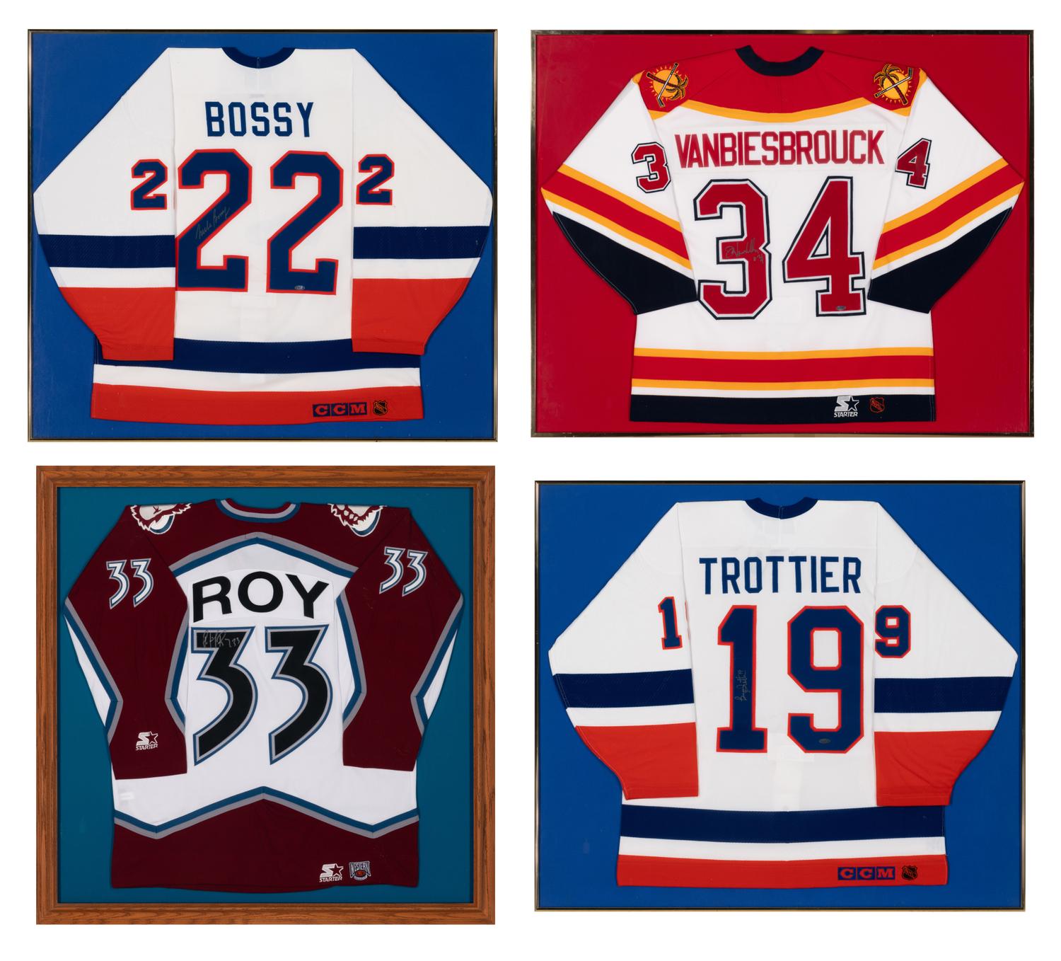 A Group of Signed Autograph Hockey Hall of Fame Jersey Displays