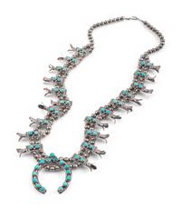 Petite Silver and Turquoise Box Bow Squash Blossom Necklace