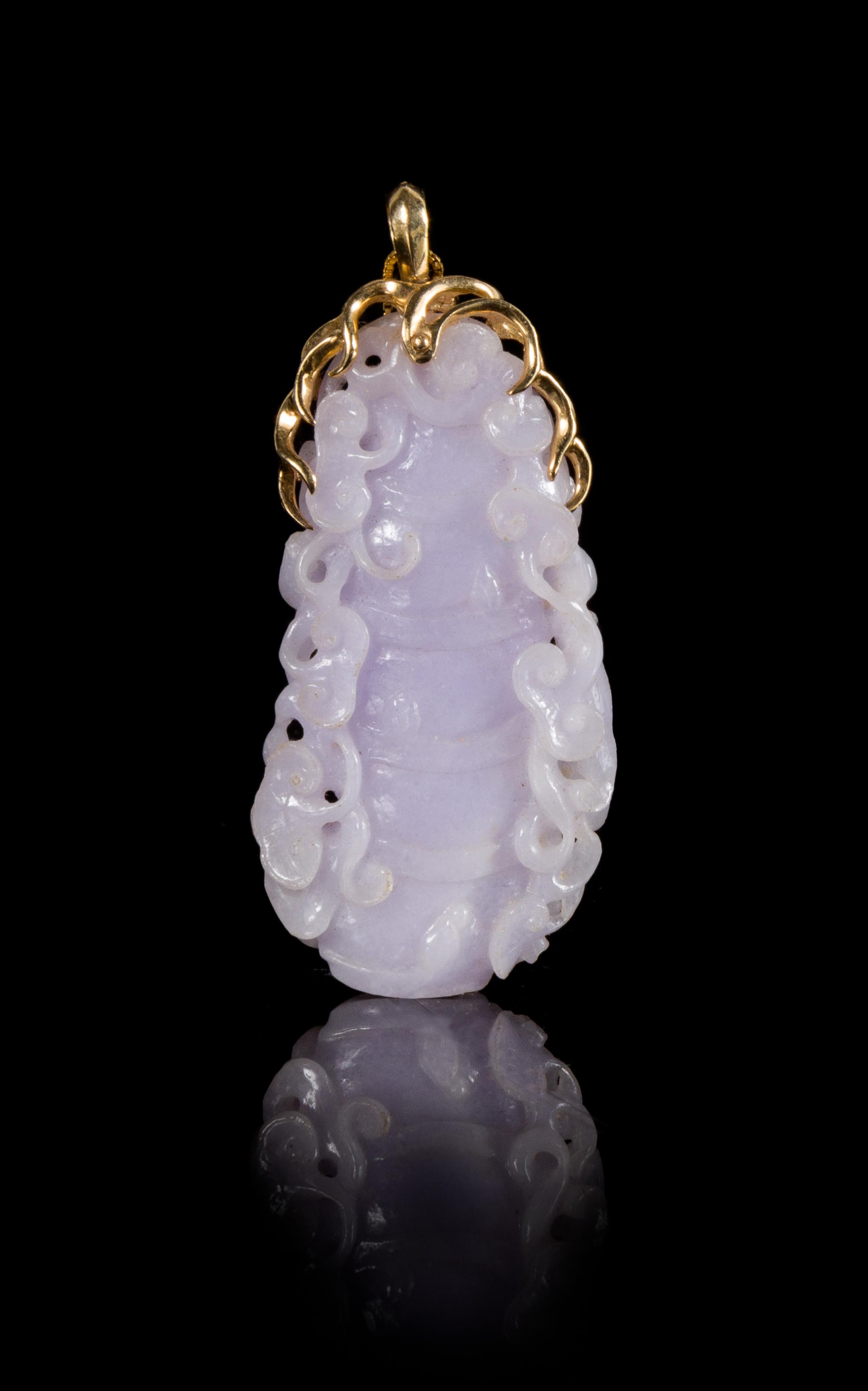 A Lavender Jadeite Pendant Length 2 3/4 inches.