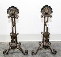 A Pair of Continental Cast Metal Andirons Height 20 inches. — 20TH CENTURY