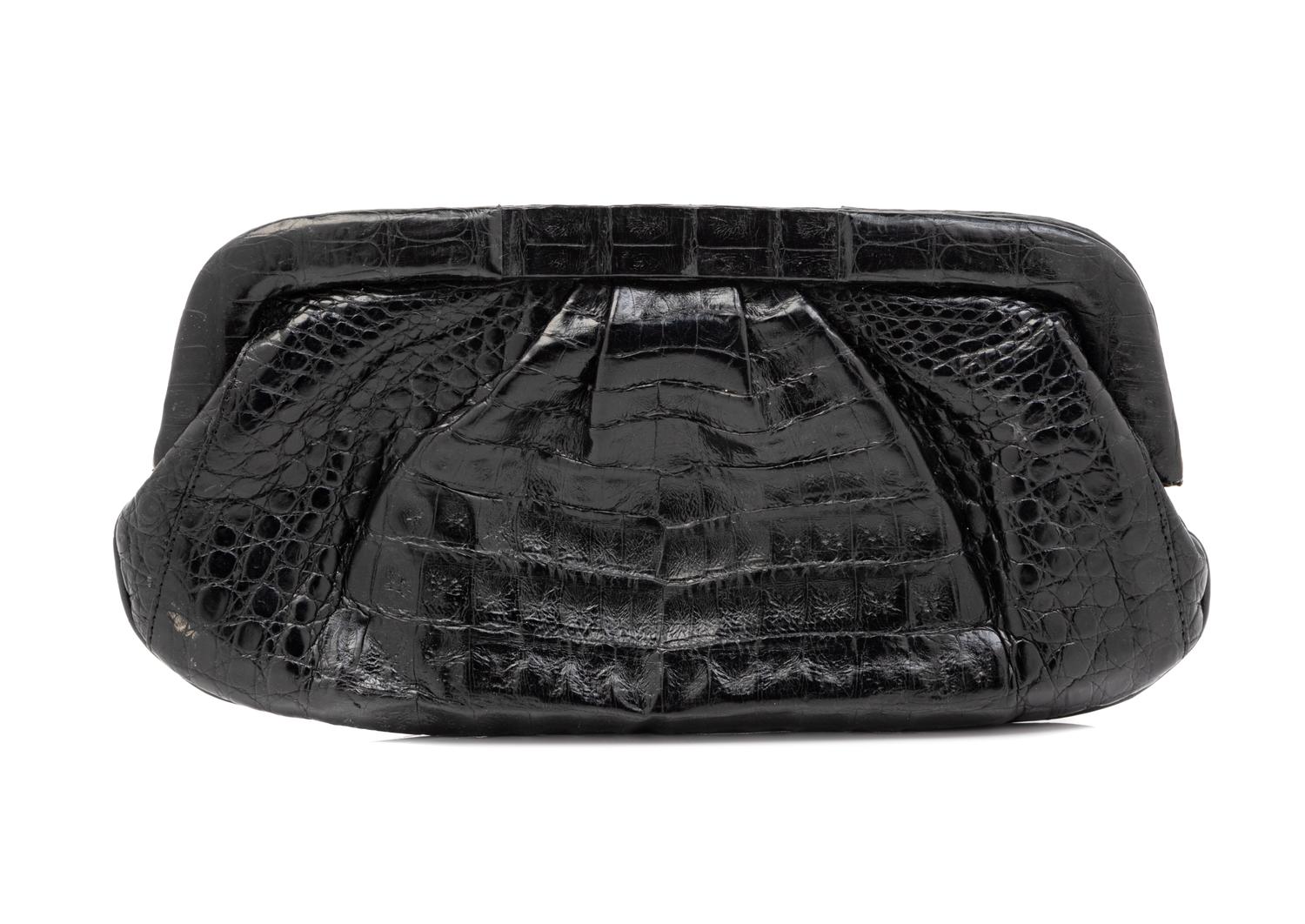 Nancy Gonzalez Black Crocodile Leather Clutch, 1980-90s