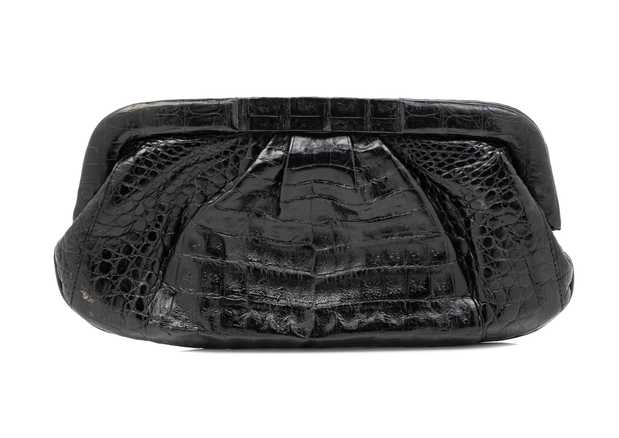 Nancy Gonzalez Black Crocodile Leather Clutch, 1980-90s