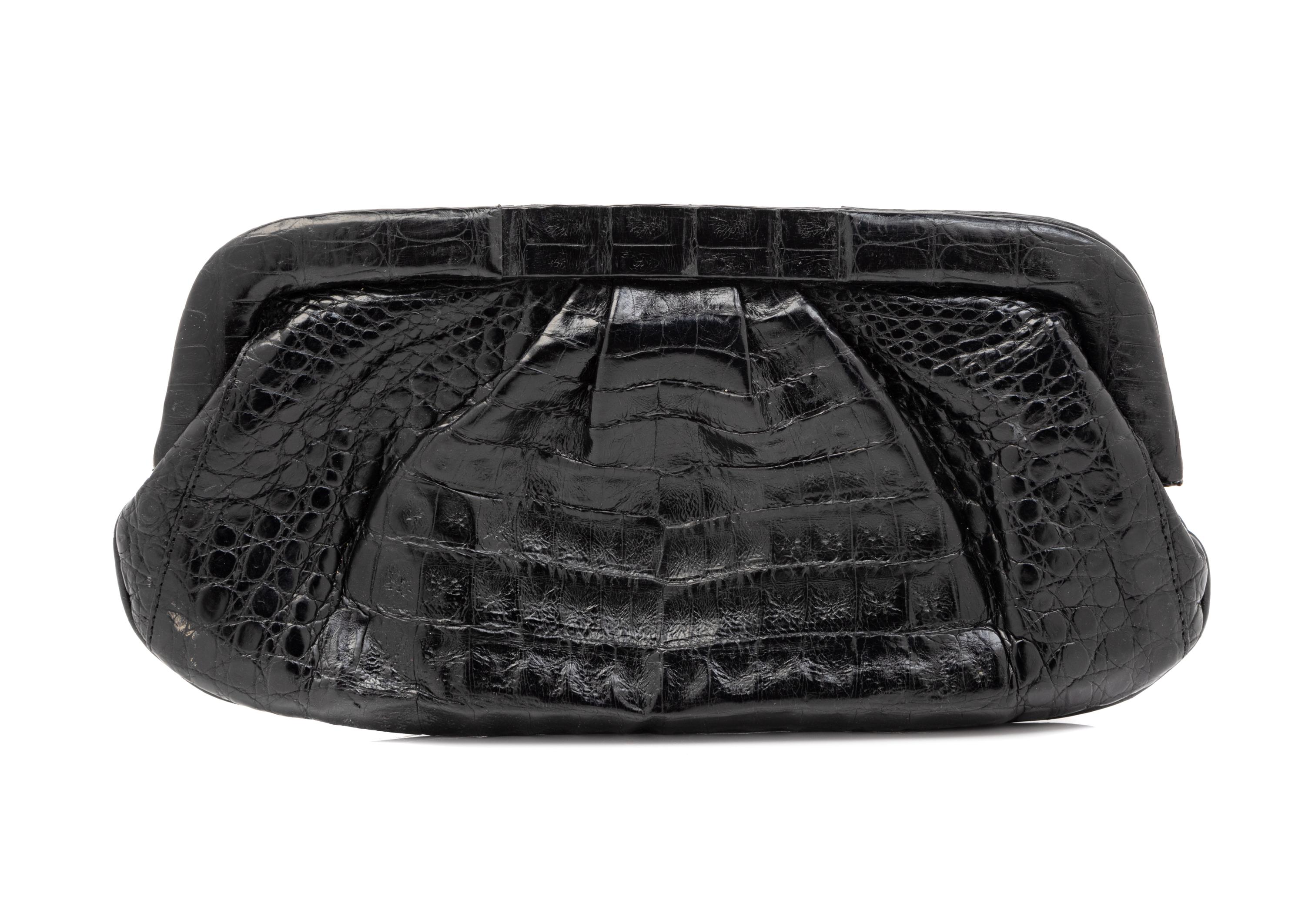 Nancy Gonzalez Black Crocodile Leather Clutch, 1980-90s
