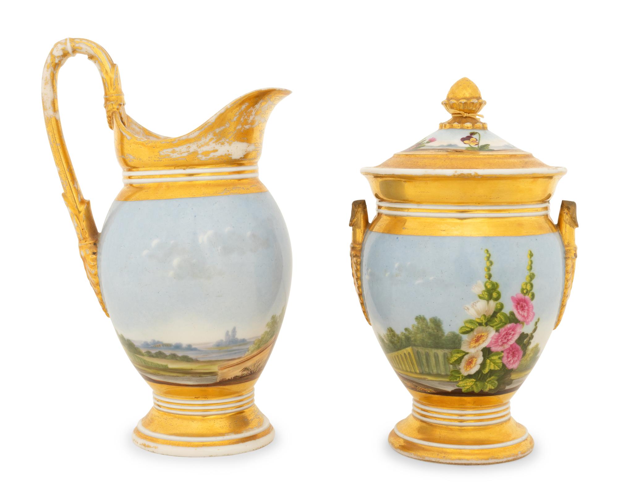 A Paris Porcelain Hand-Painted and Parcel-Gilt Porcelain Tea and Coffee Service
