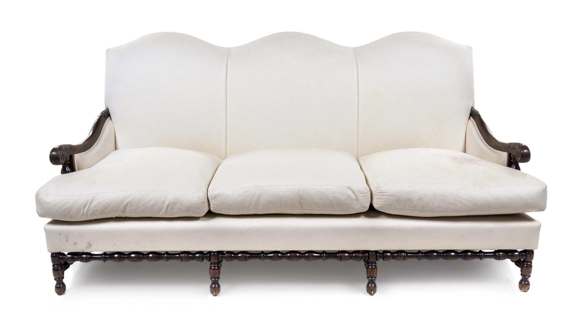 A William and Mary Style Walnut Sofa Height 38 x width 75 1/2 x depth 34 1/2 inches. — 19TH/20TH CENTURY