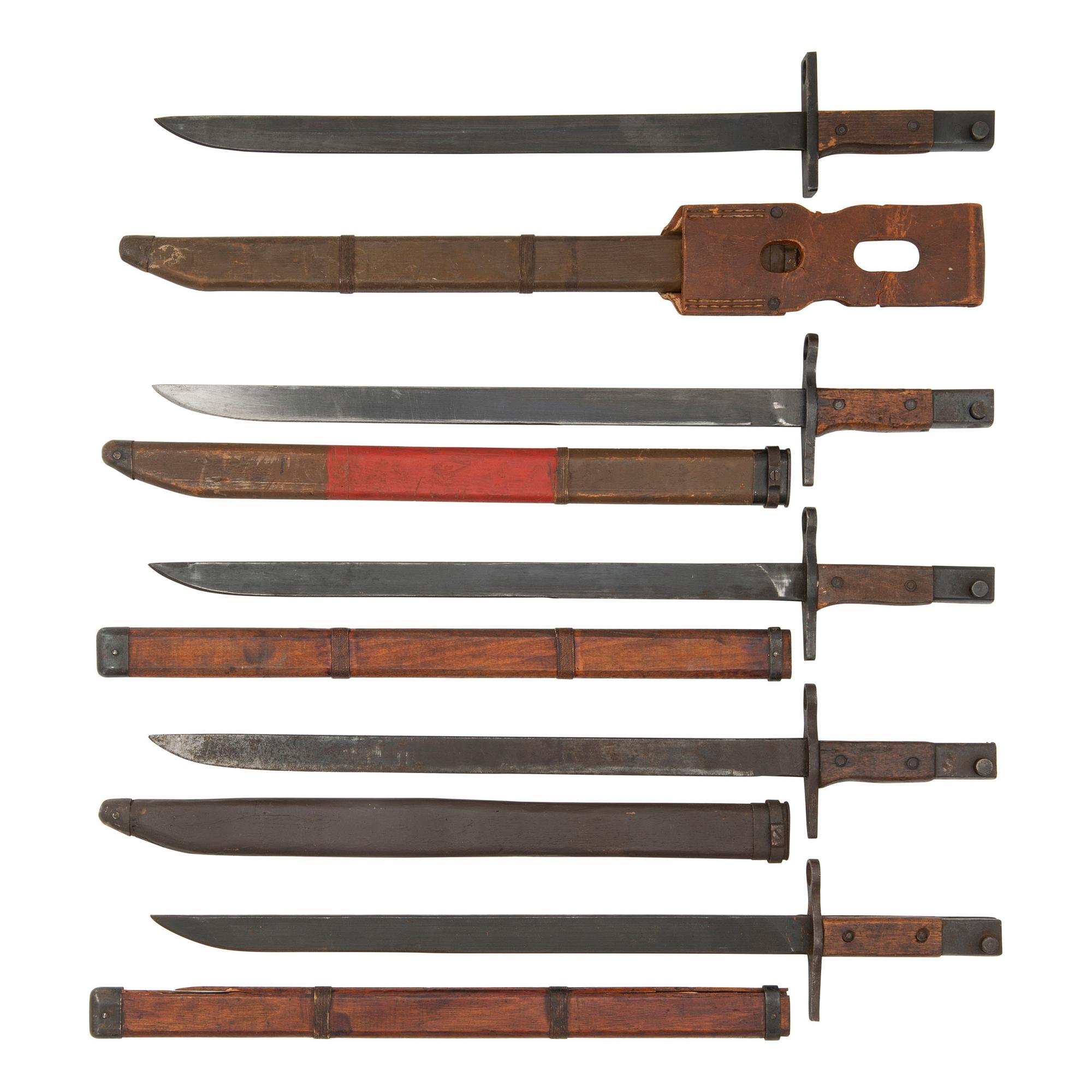 Lot of 5 WWII-era Japanese "Last Ditch" Type 30 Bayonets with Wood Scabbards