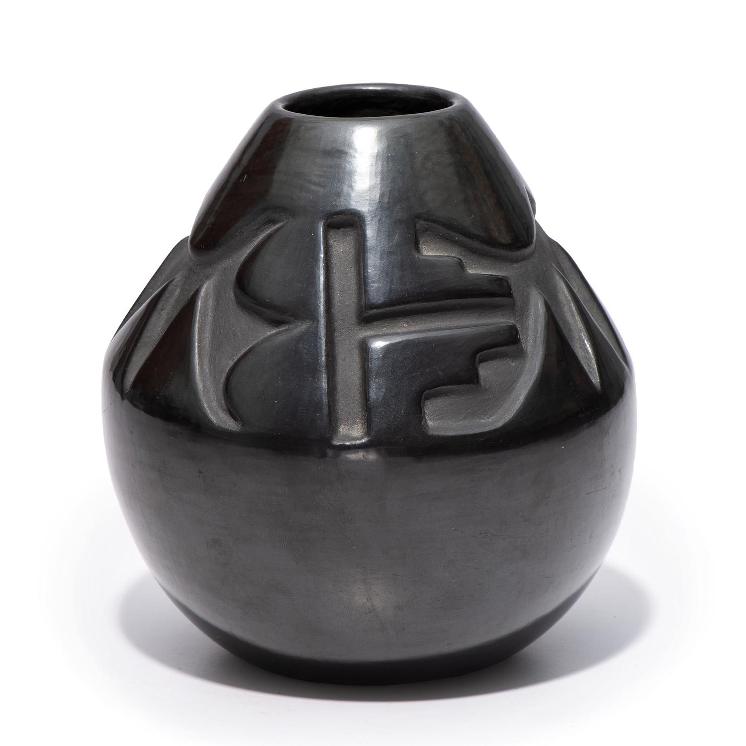 Deeply Carved Blackware Vase