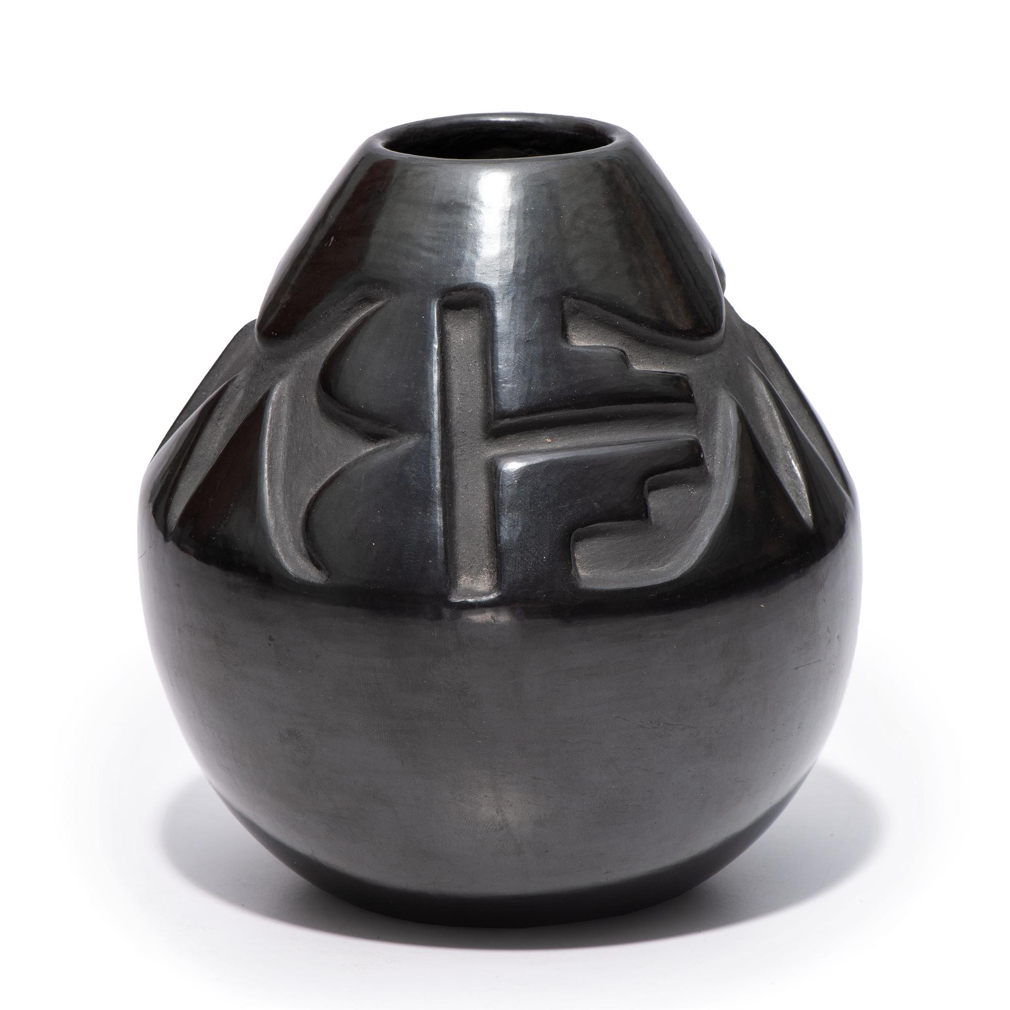 Deeply Carved Blackware Vase