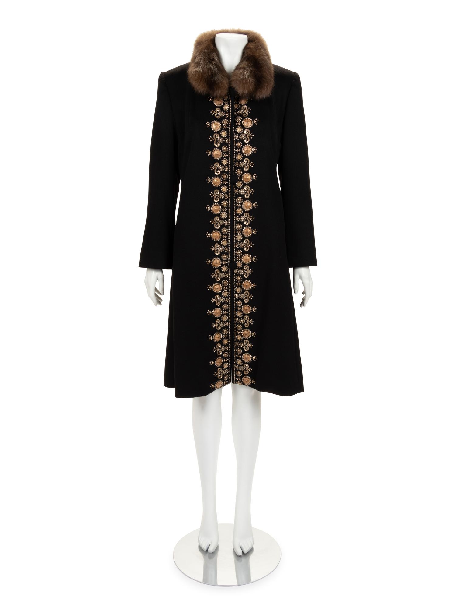 Oscar de la Renta Embellished Cashmere Coat with Fur Collar