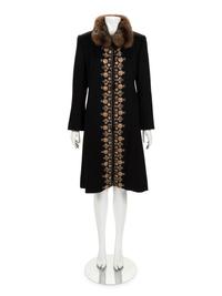 Oscar de la Renta Embellished Cashmere Coat with Fur Collar