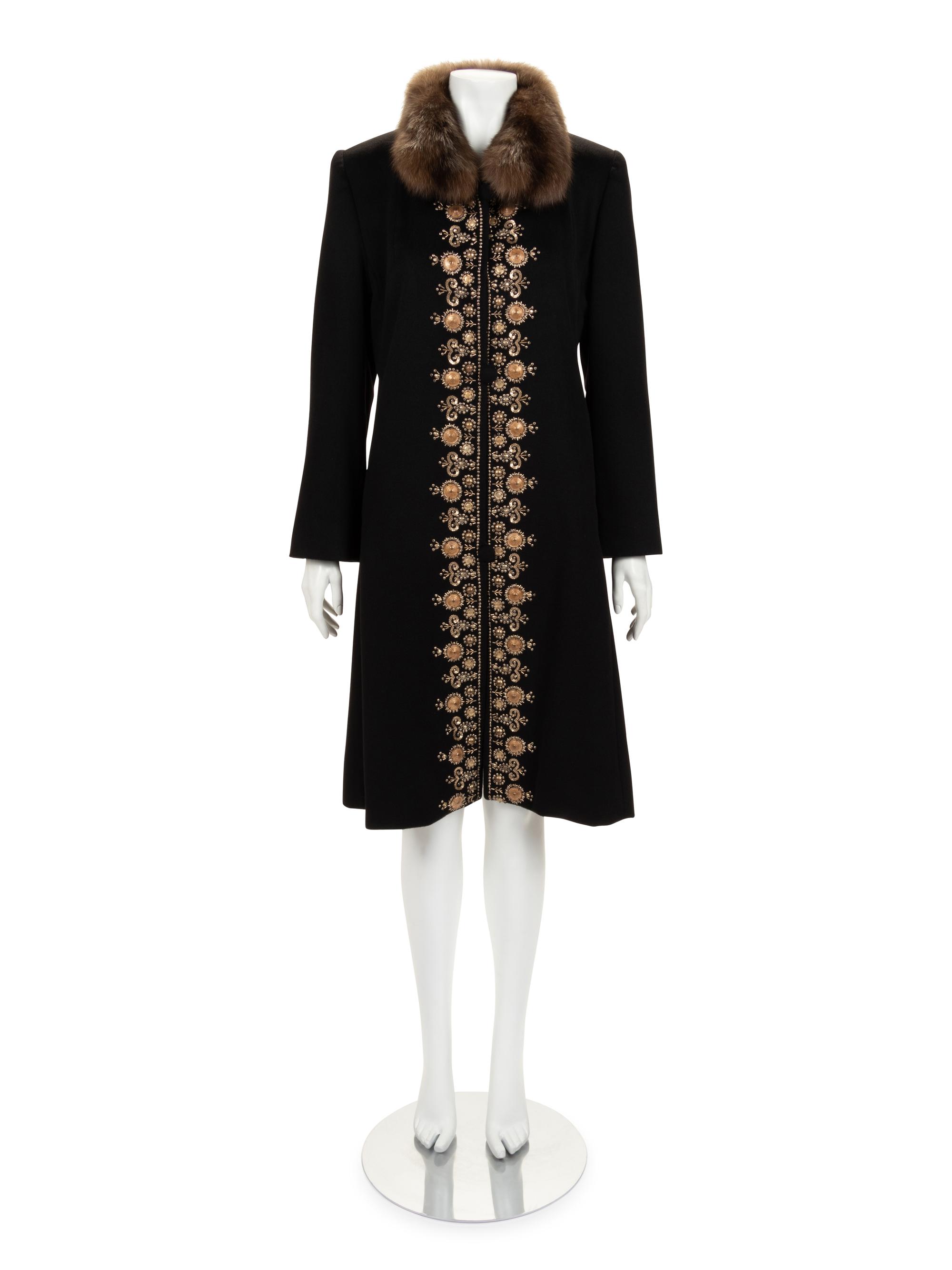 Oscar de la Renta Embellished Cashmere Coat with Fur Collar