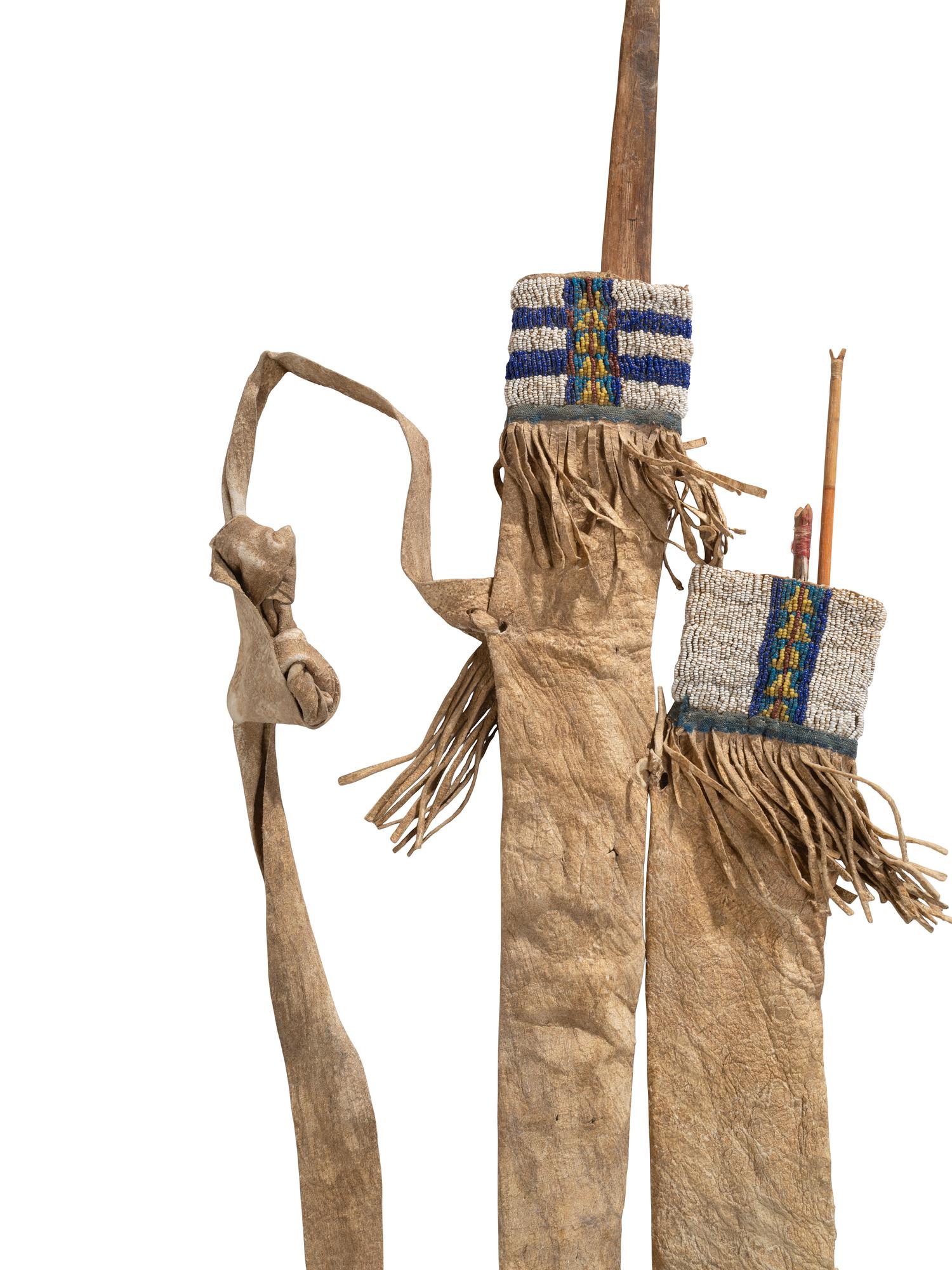 Northern Plains Boy's Beaded Quiver and Bow Case, with Bow and Arrows
