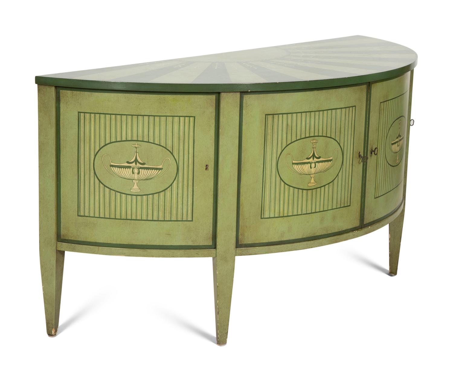 A Pair of Italian Neoclassical Style Painted Demilune Cabinets