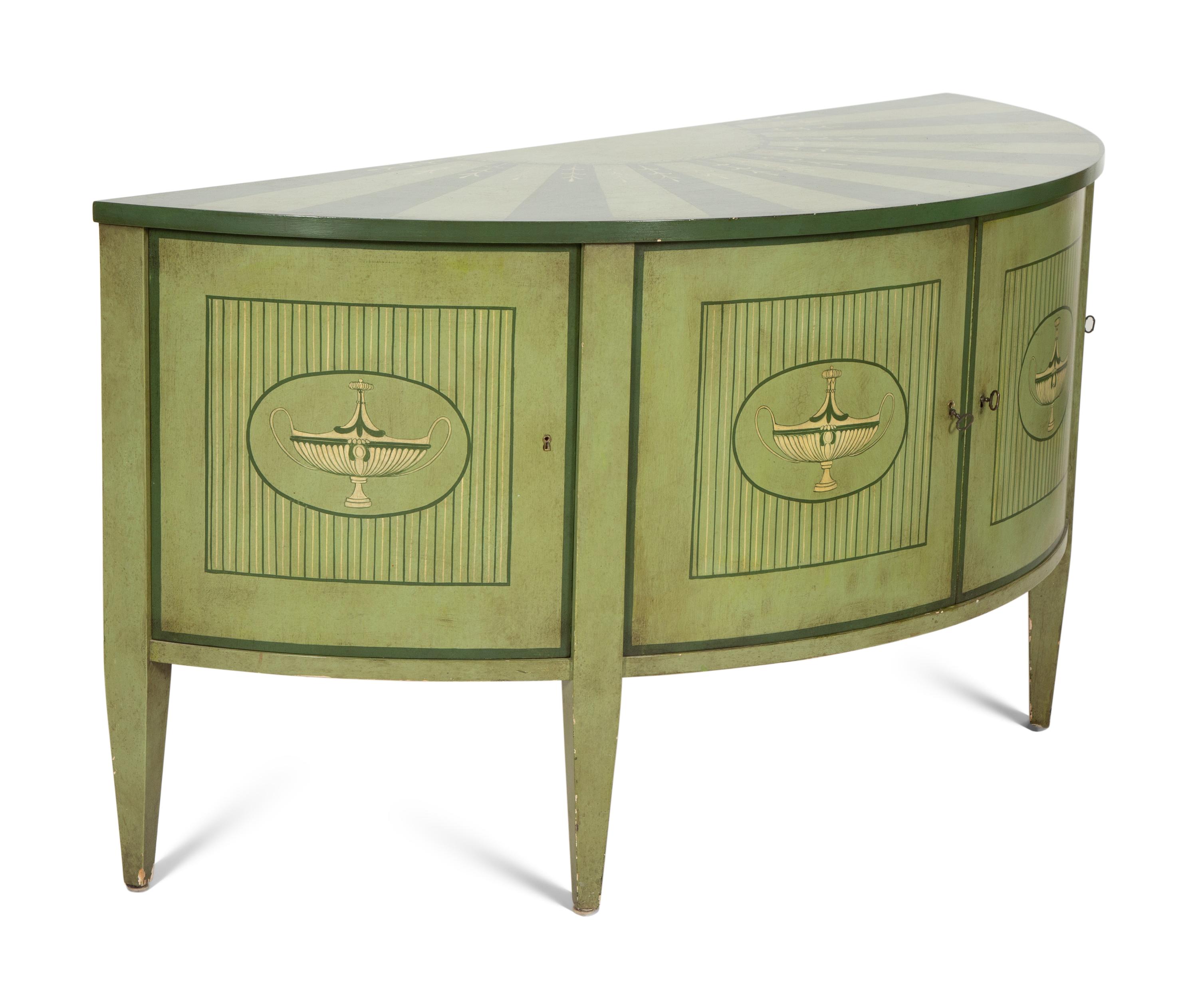 A Pair of Italian Neoclassical Style Painted Demilune Cabinets