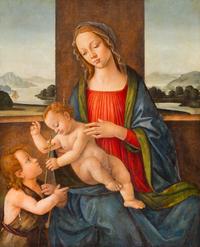 Circle of Sandro Botticelli, (Florence, 1445-1510), The Madonna and Child with Infant Saint John the Baptist, c. 1480