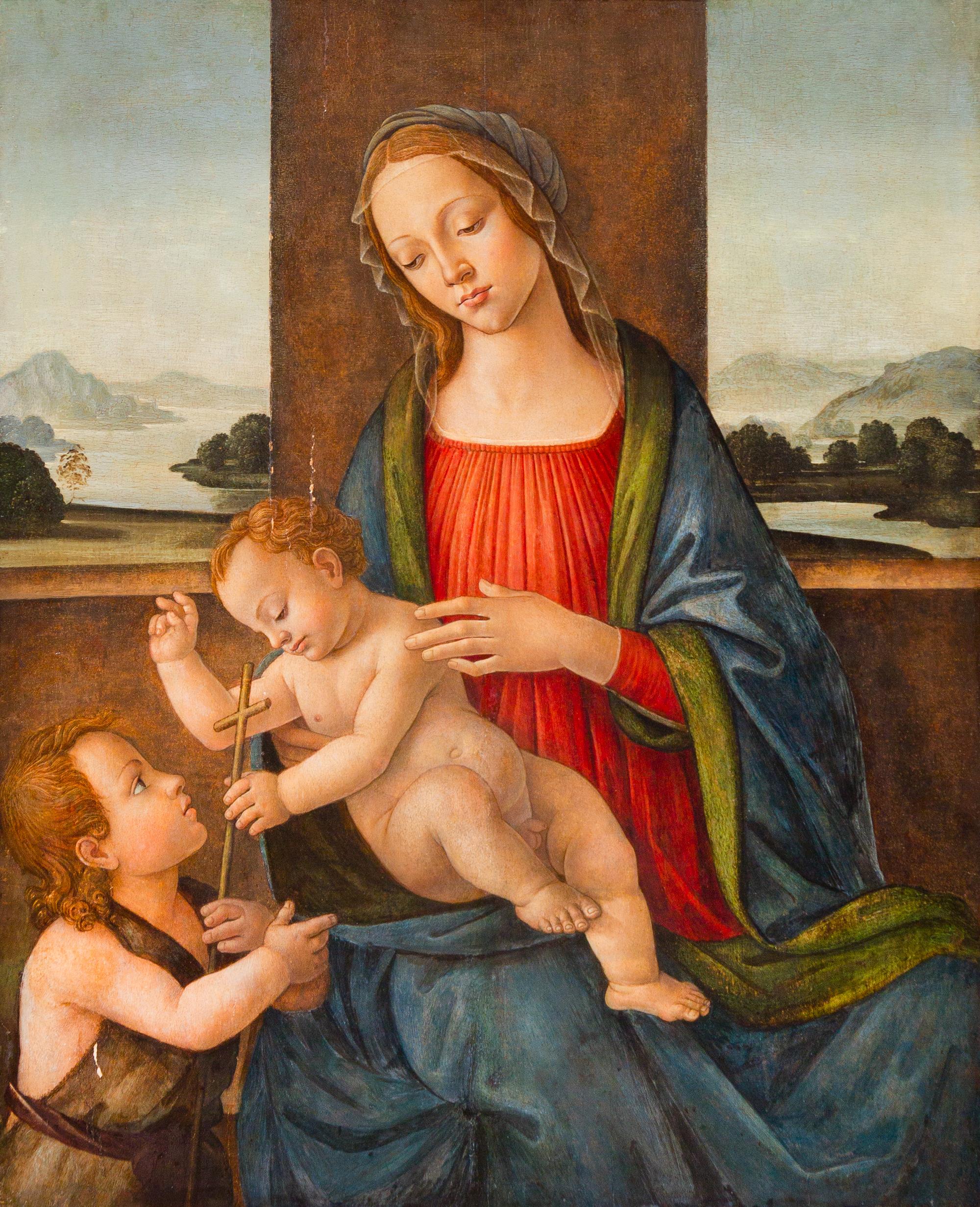 Circle of Sandro Botticelli, (Florence, 1445-1510), The Madonna and Child with Infant Saint John the Baptist, c. 1480