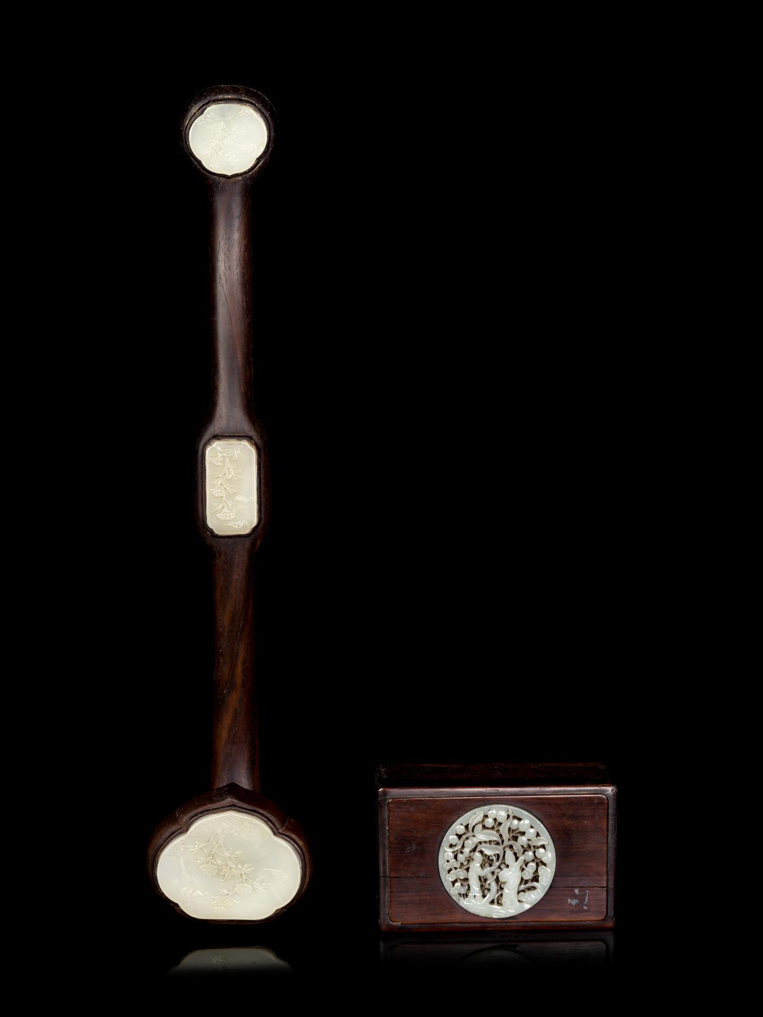 Two Chinese Jade Inset Wood Articles
