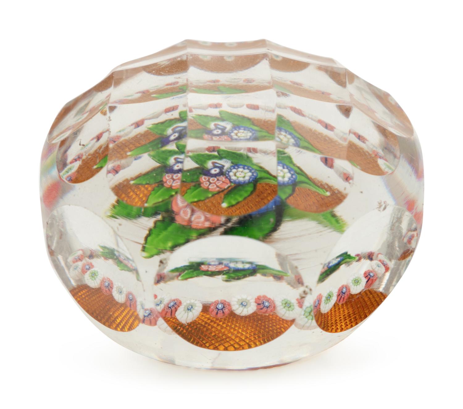 A Saint Louis Millefiori Nosegay and Garland Faceted Glass Paperweight