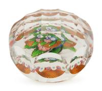 A Saint Louis Millefiori Nosegay and Garland Faceted Glass Paperweight