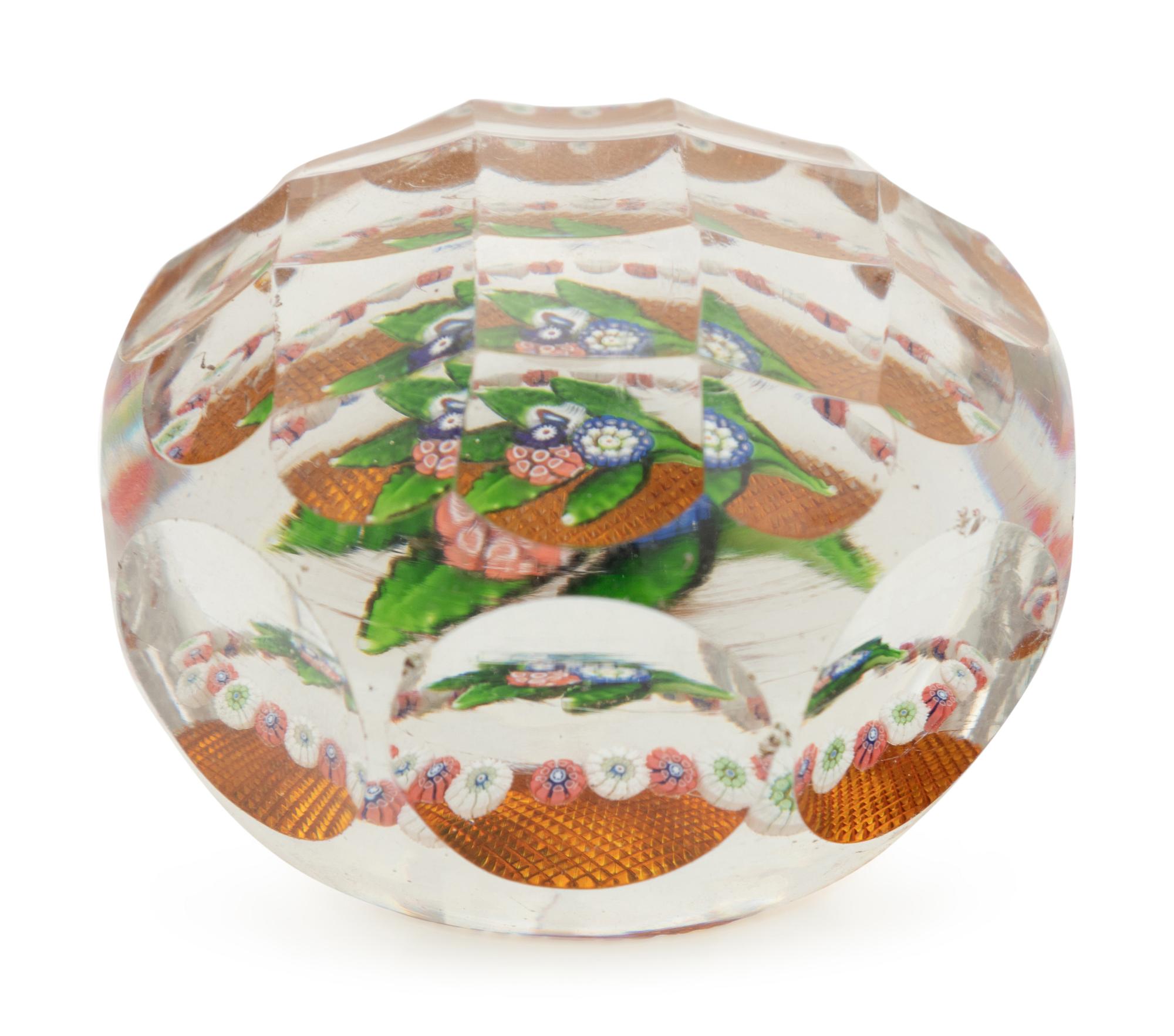 A Saint Louis Millefiori Nosegay and Garland Faceted Glass Paperweight