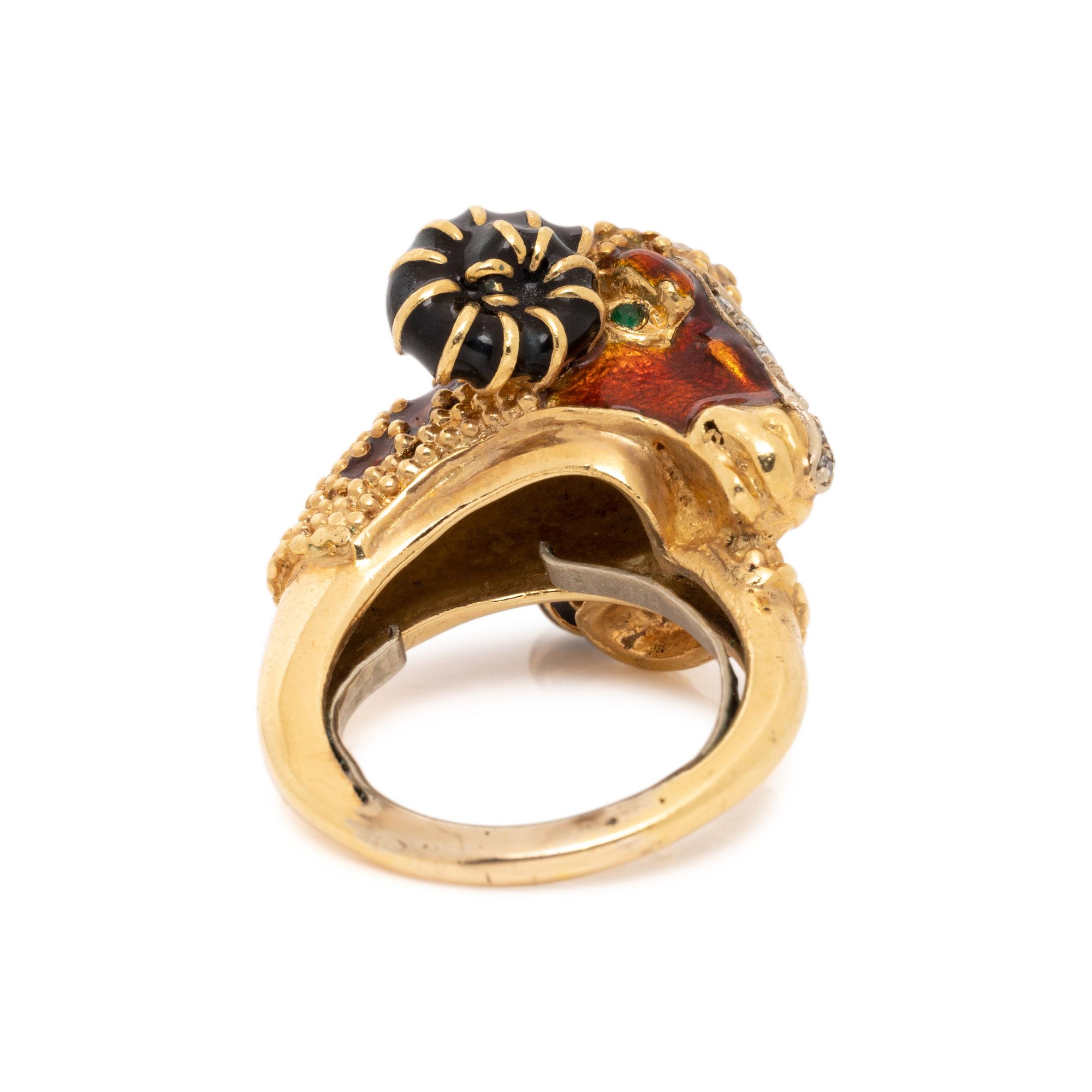 YELLOW GOLD, DIAMOND AND ENAMEL RAM'S HEAD RING