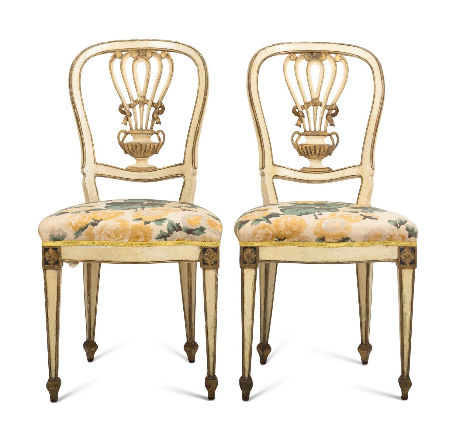 A Pair of French Paint-Decorated Montgolfier-Style Dining Chairs