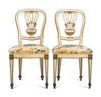 A Pair of French Paint-Decorated Montgolfier-Style Dining Chairs