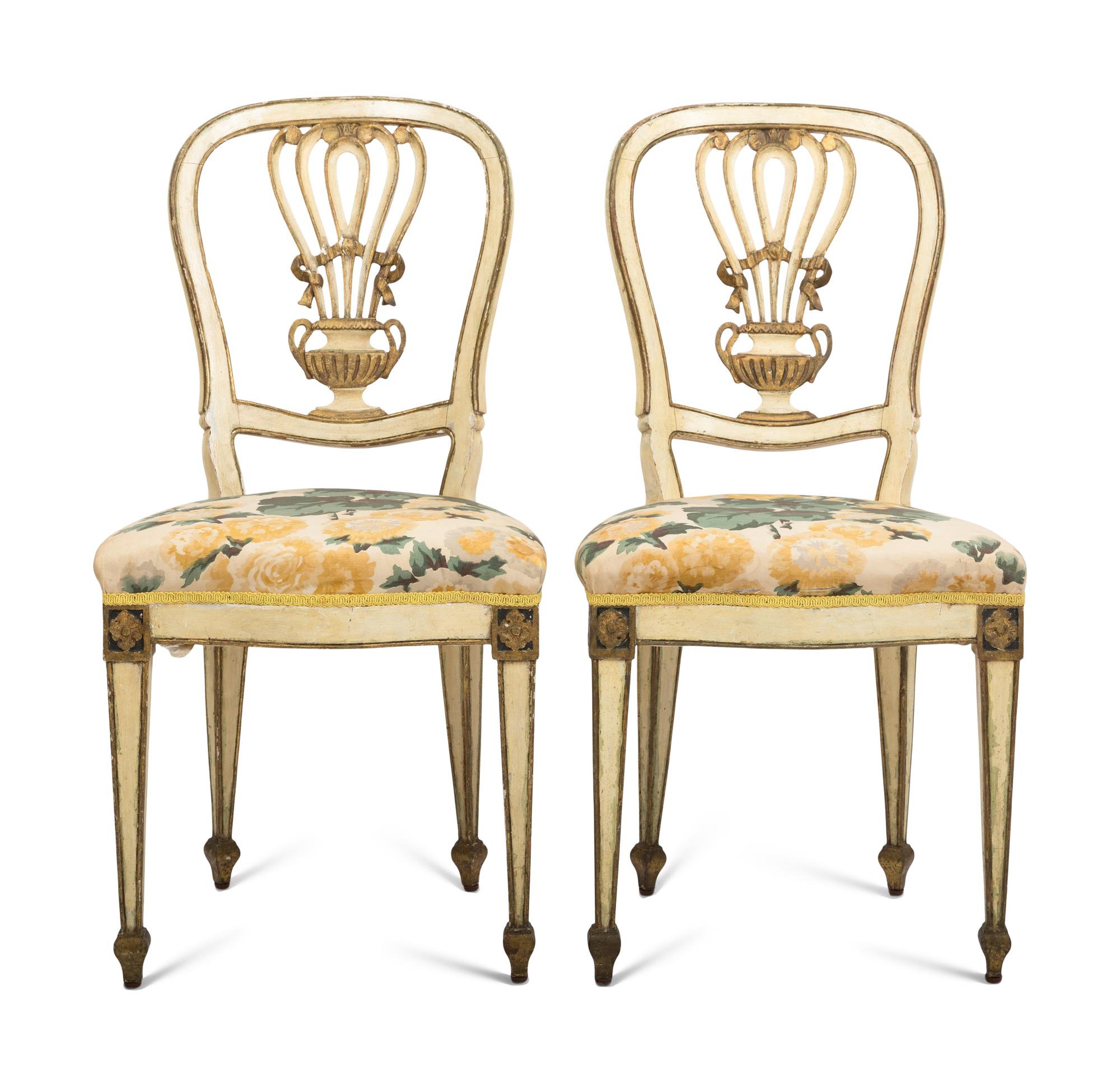 A Pair of French Paint-Decorated Montgolfier-Style Dining Chairs