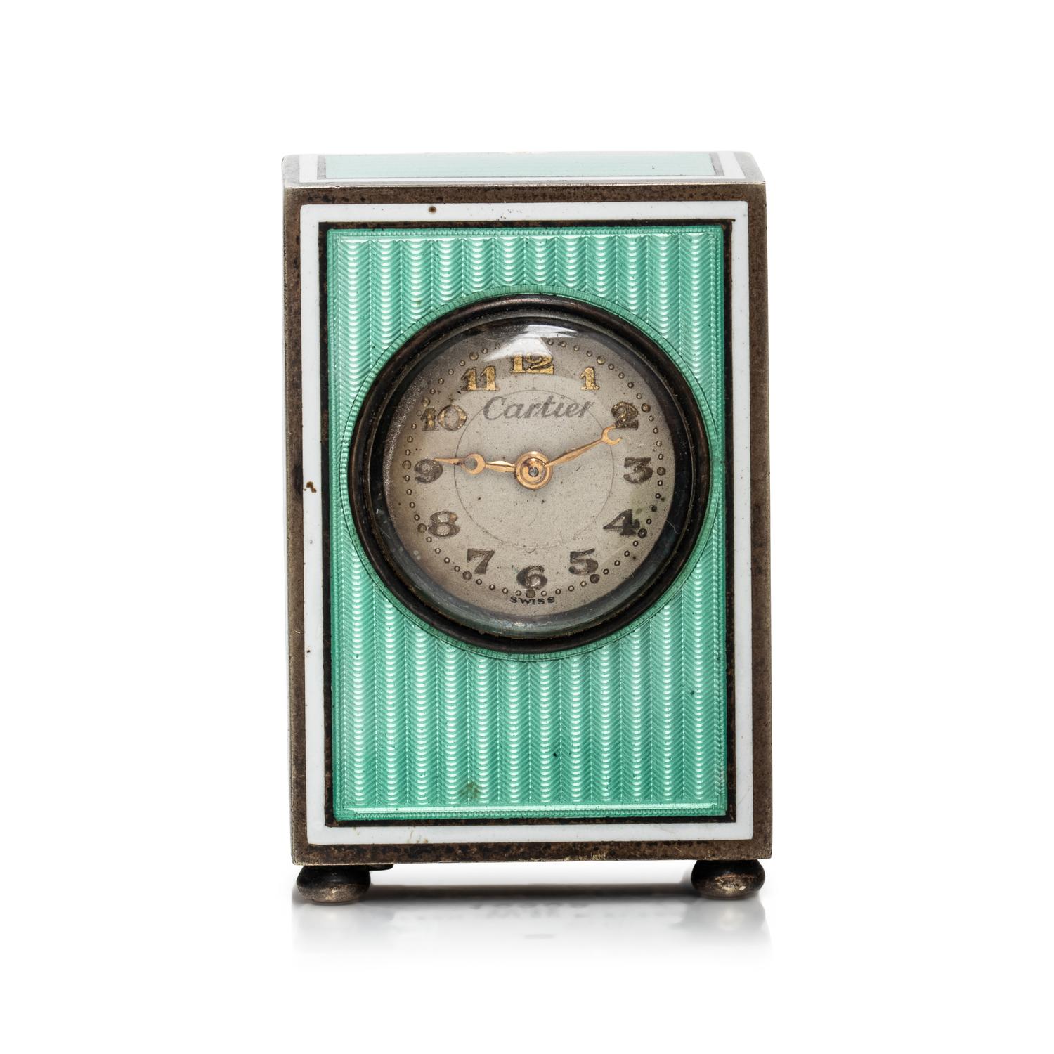 CARTIER, BELLE ÉPOQUE, ENAMEL MIGNONETTE DESK CLOCK